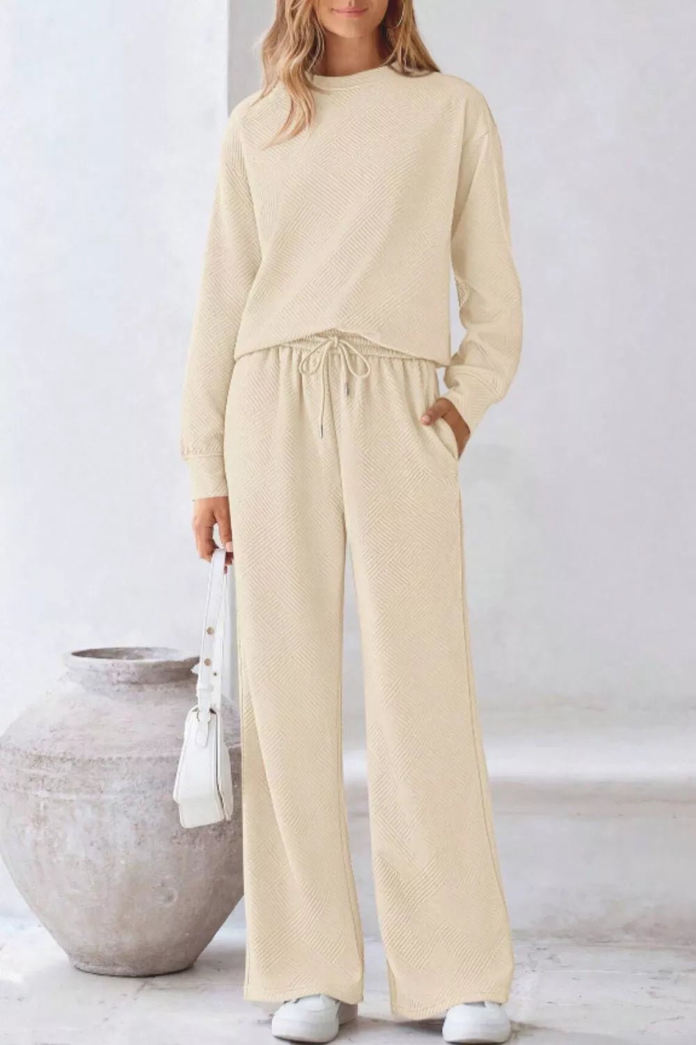 Round Neck Long Sleeve Top and Pants Set - MAD RUFFI