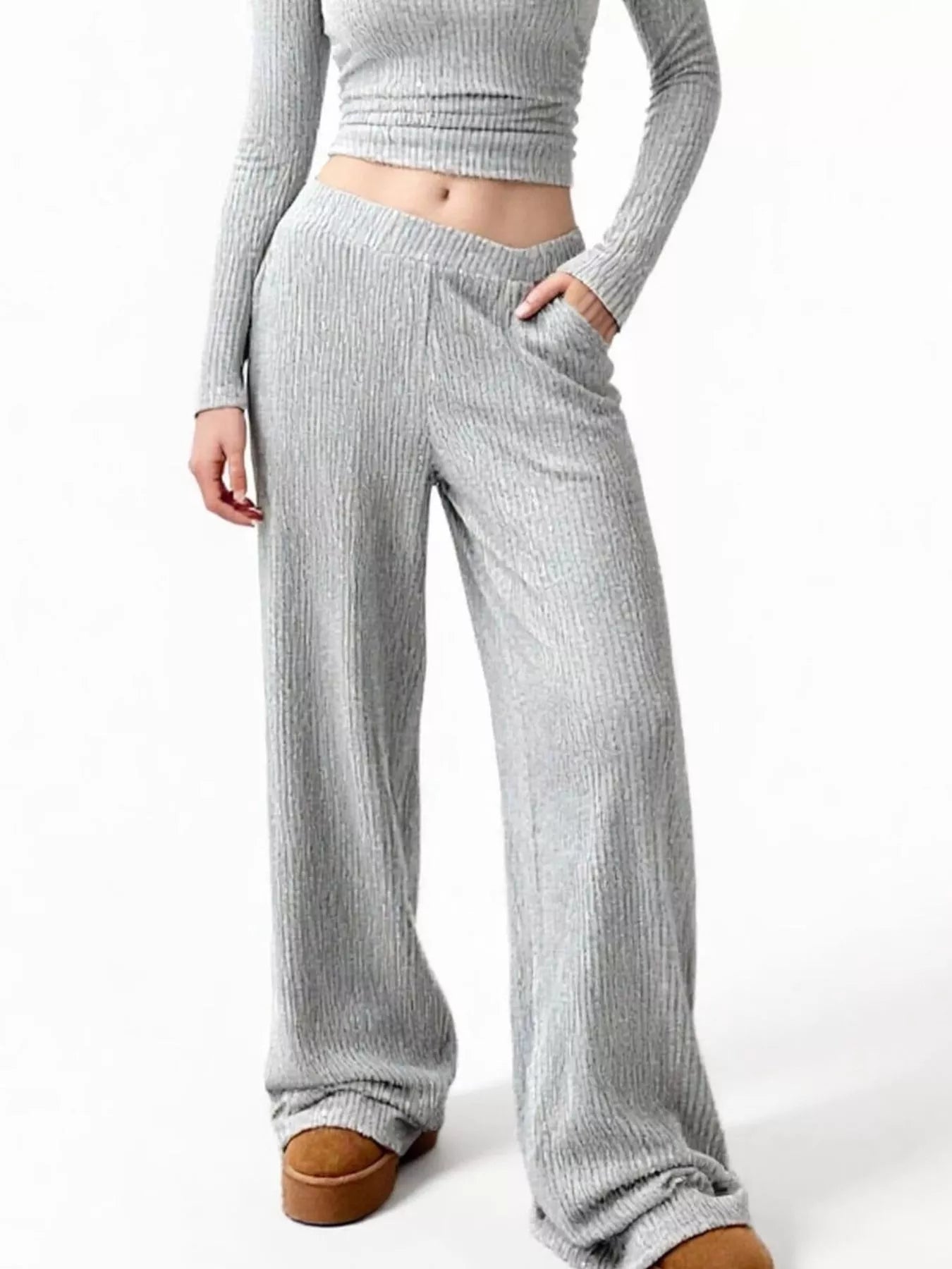 Round Neck Long Sleeve Top and Pants Set - MAD RUFFI