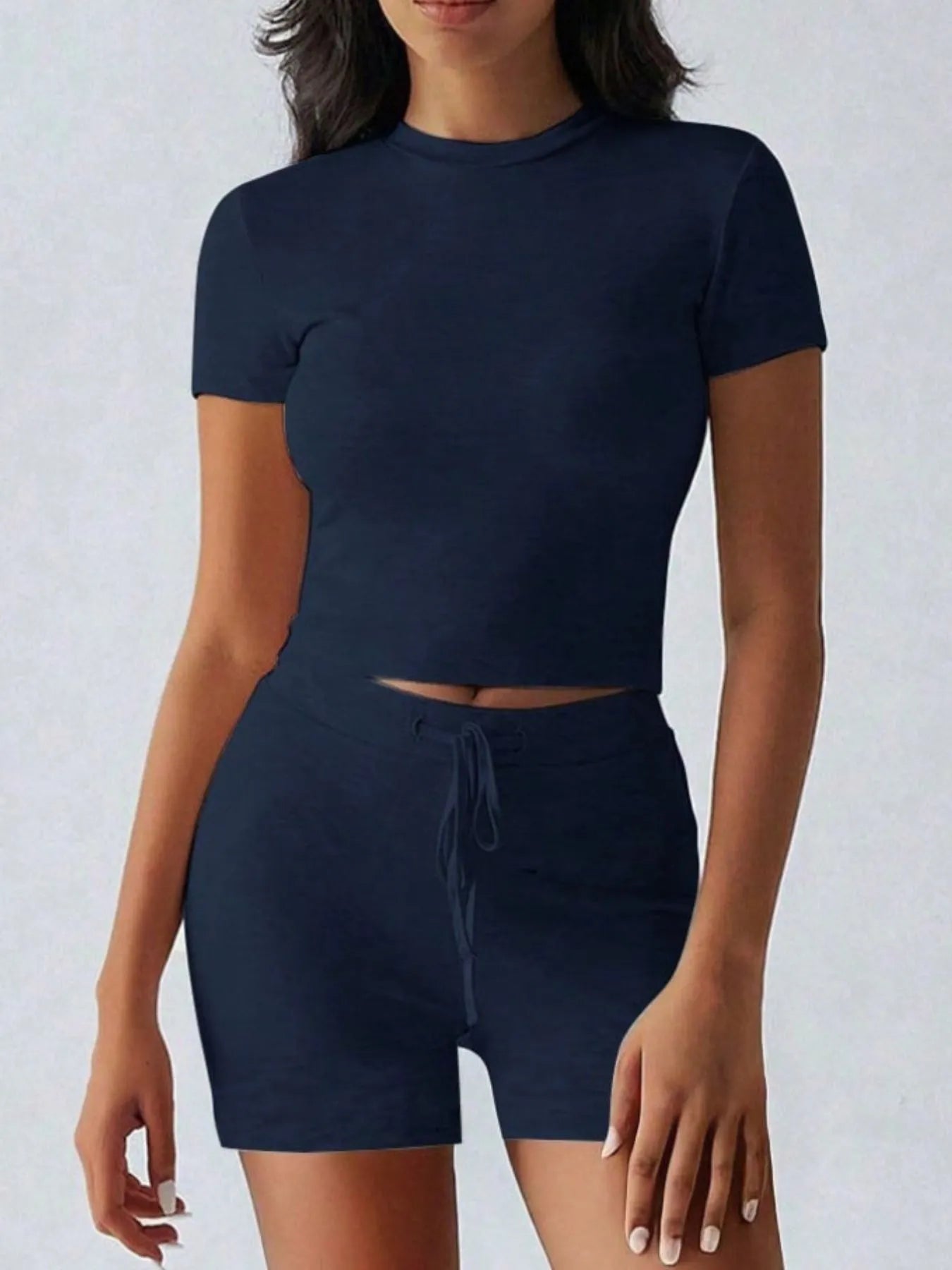 Round Neck Short Sleeve Top and Shorts Set - MAD RUFFI