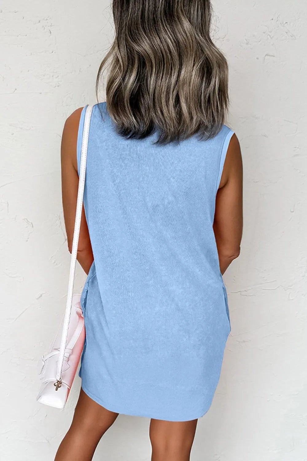 Round Neck Sleeveless Mini Dress with Pockets - MAD RUFFI