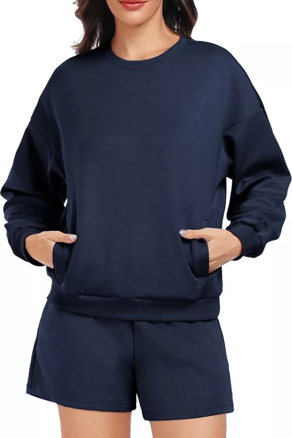 Round Neck Sweatshirt and Shorts Set - MAD RUFFI