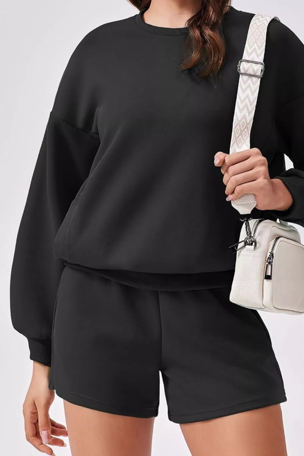 Round Neck Sweatshirt and Shorts Set - MAD RUFFI