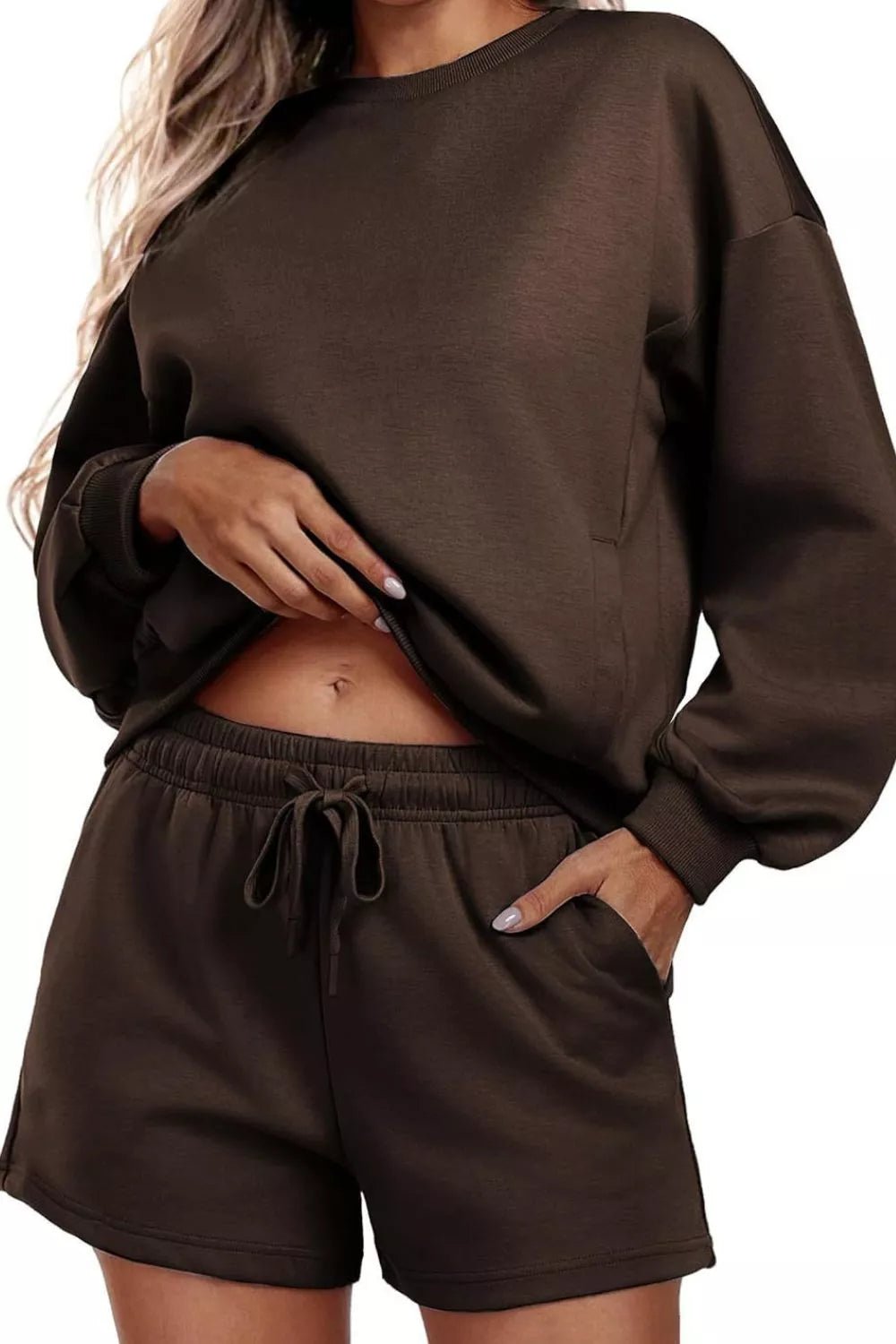 Round Neck Sweatshirt and Shorts Set - MAD RUFFI