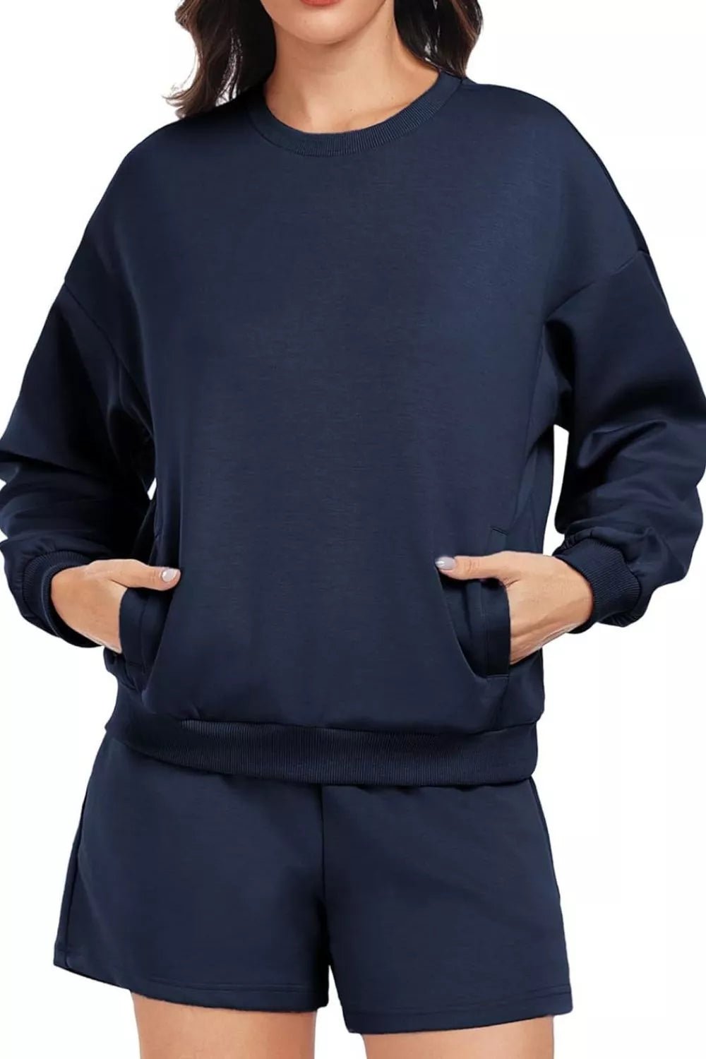 Round Neck Sweatshirt and Shorts Set - MAD RUFFI