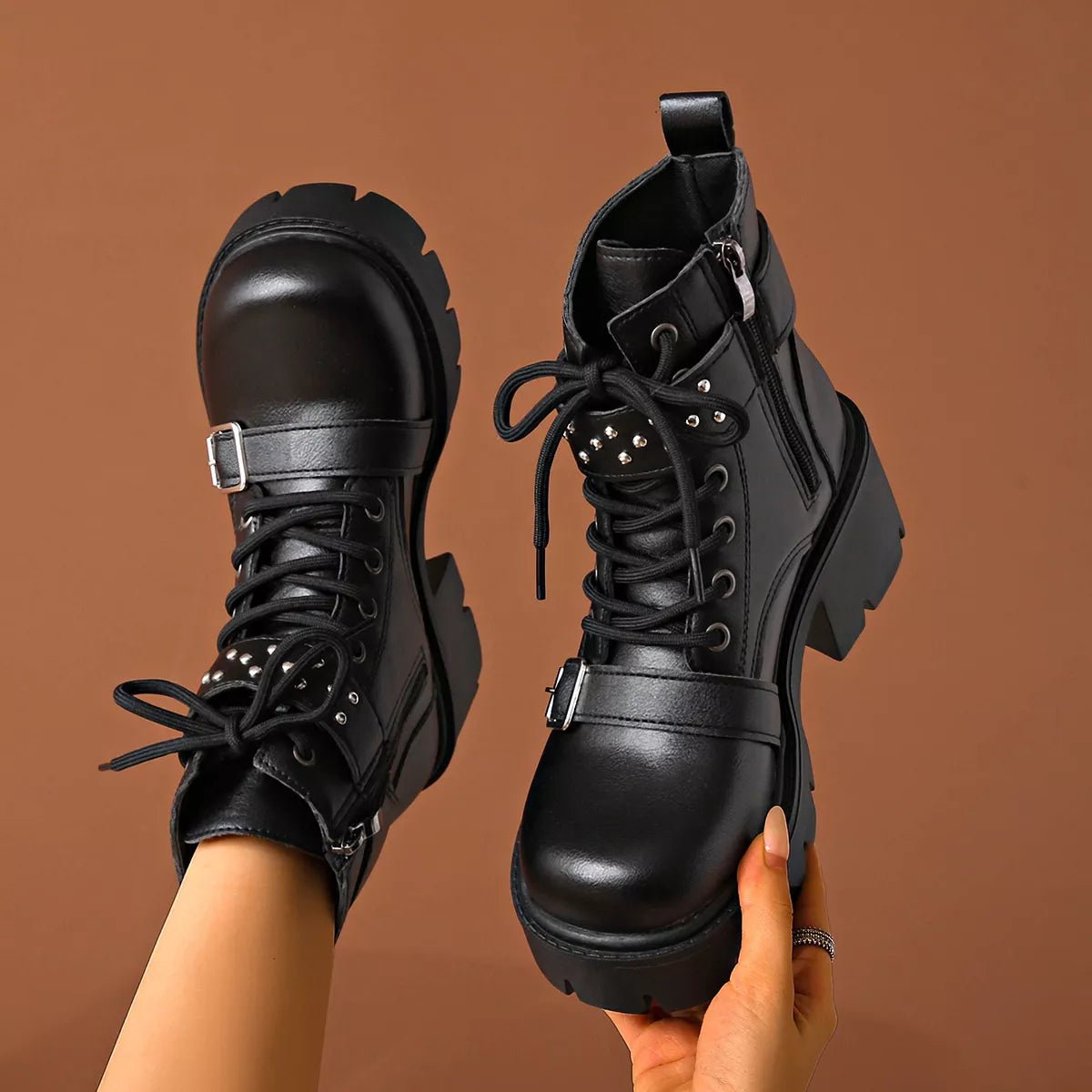 Round Toe Block Heels Boots - MAD RUFFI