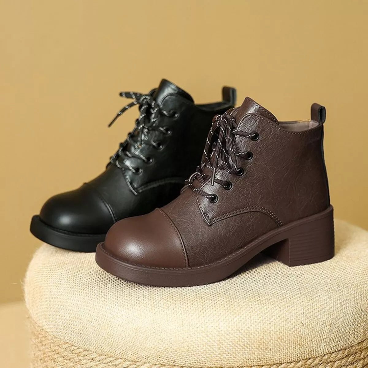 Round Toe Block Heels Boots - MAD RUFFI