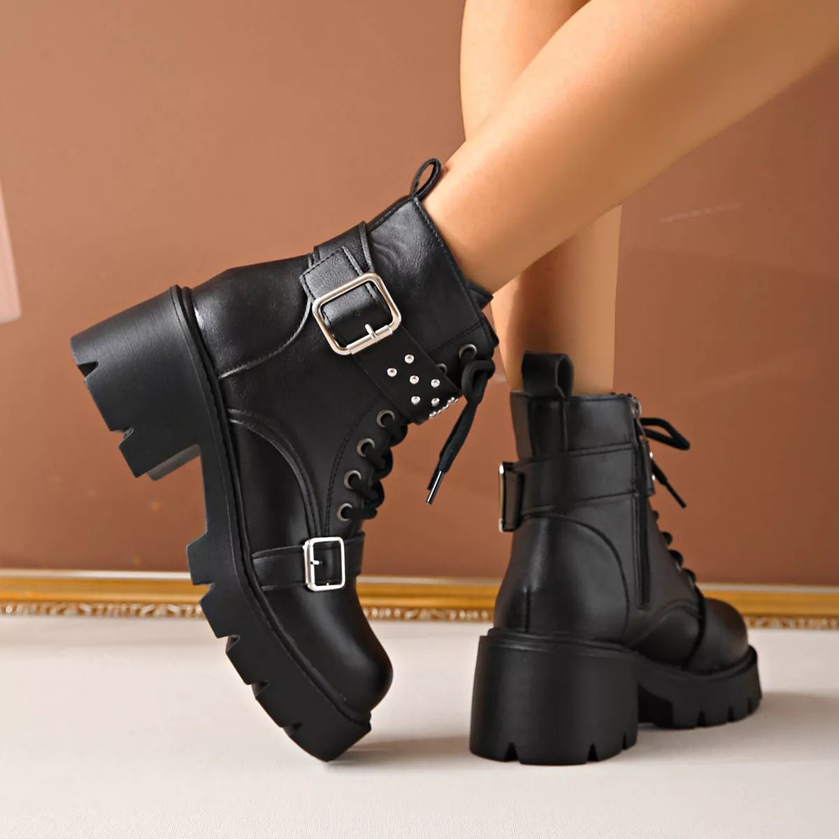 Round Toe Block Heels Boots - MAD RUFFI