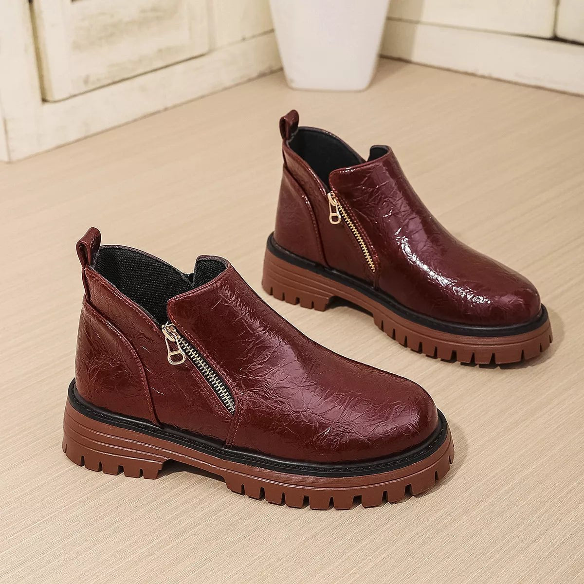 Round Toe Block Heels Boots - MAD RUFFI