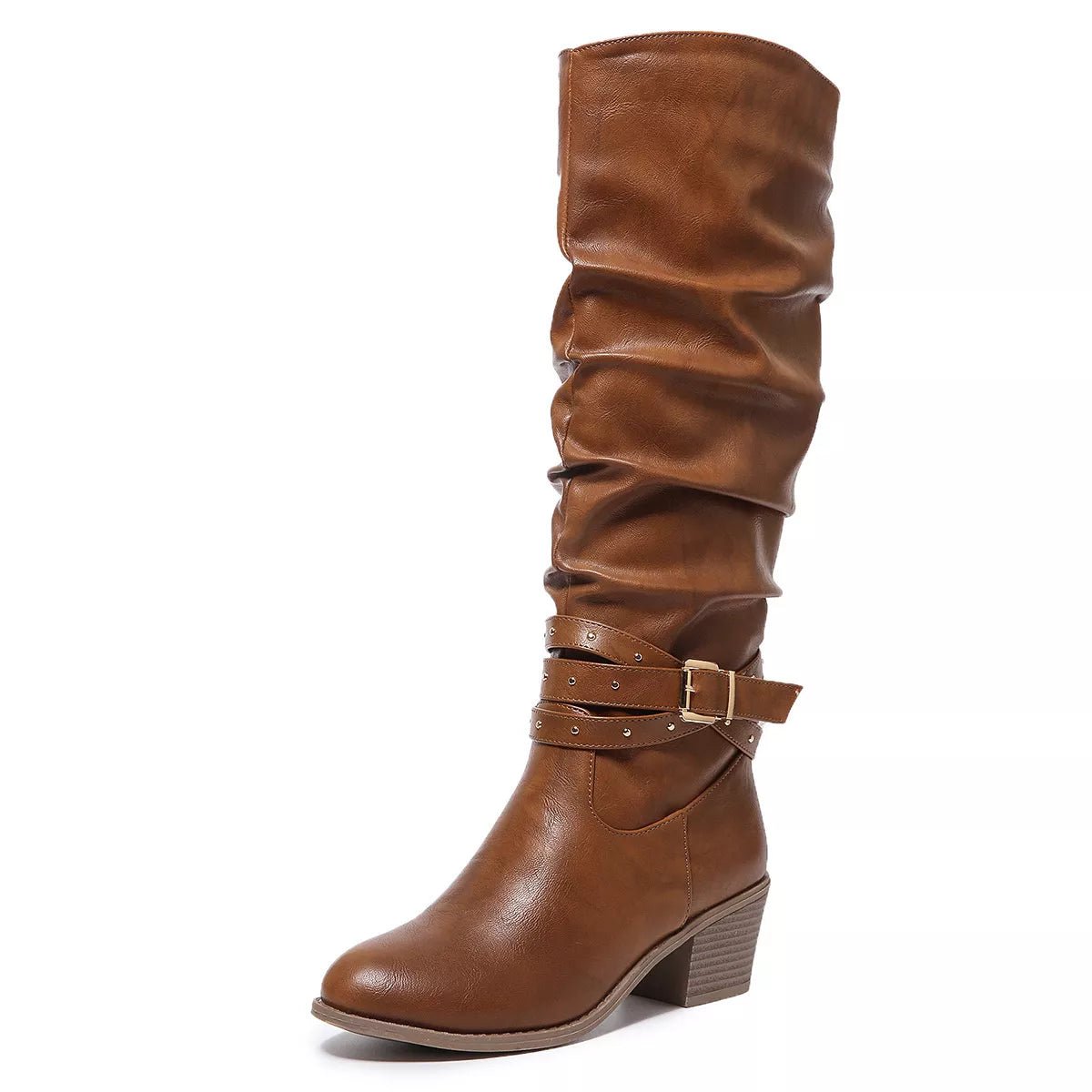 Round Toe Block Heels Boots - MAD RUFFI