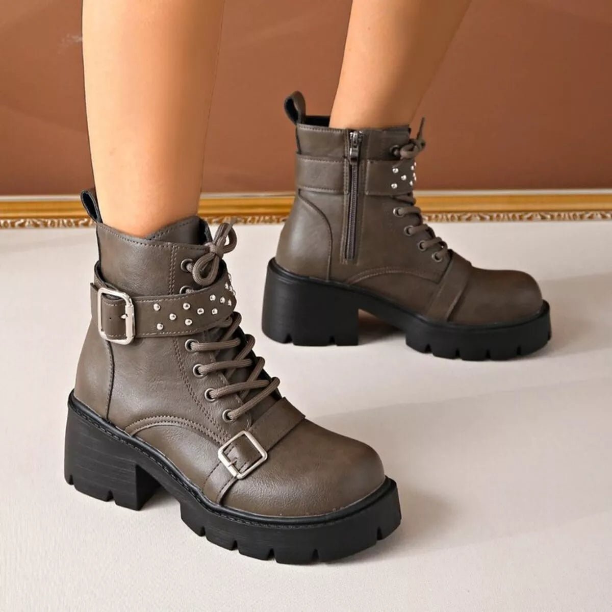 Round Toe Block Heels Boots - MAD RUFFI