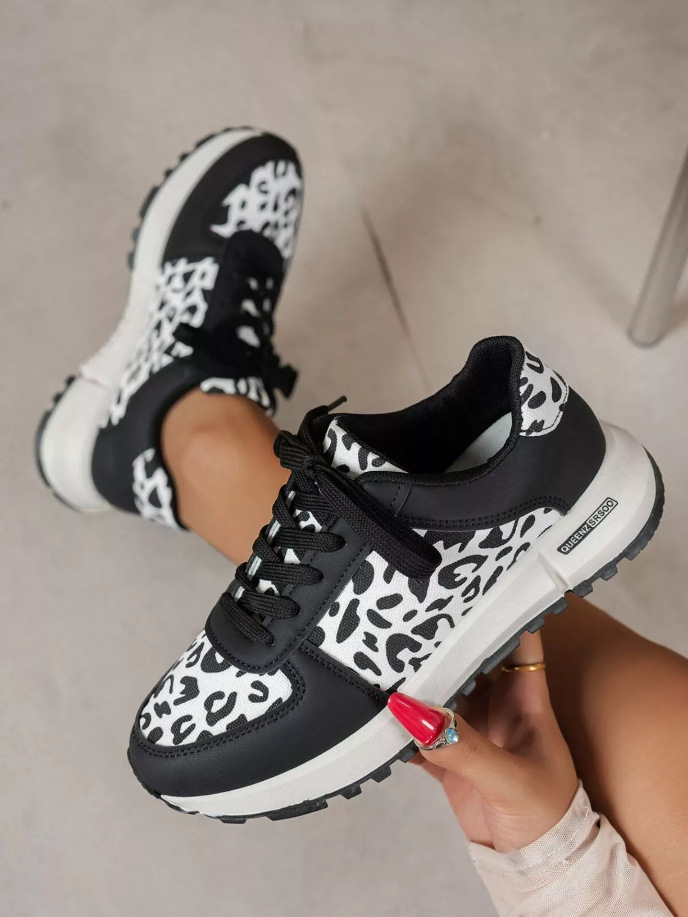 Round Toe Leopard Sneakers - MAD RUFFI
