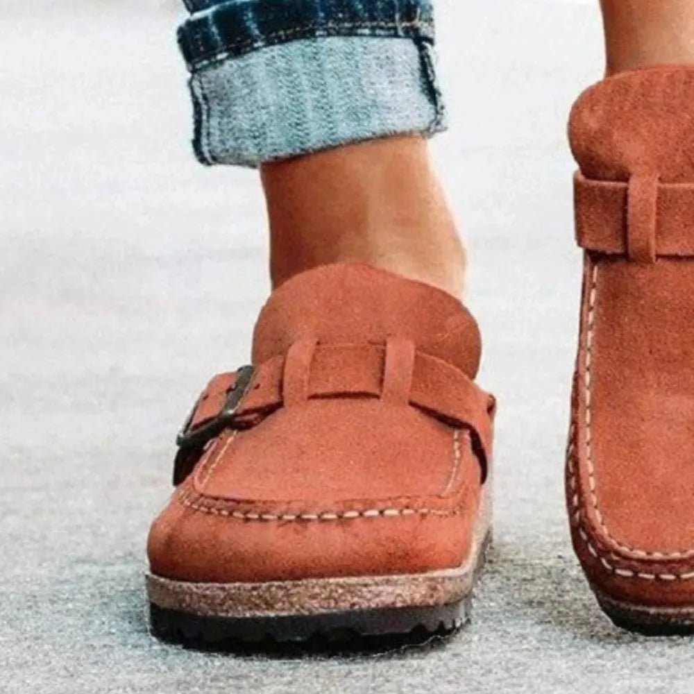 Round Toe Low Heel Buckle Loafers - MAD RUFFI