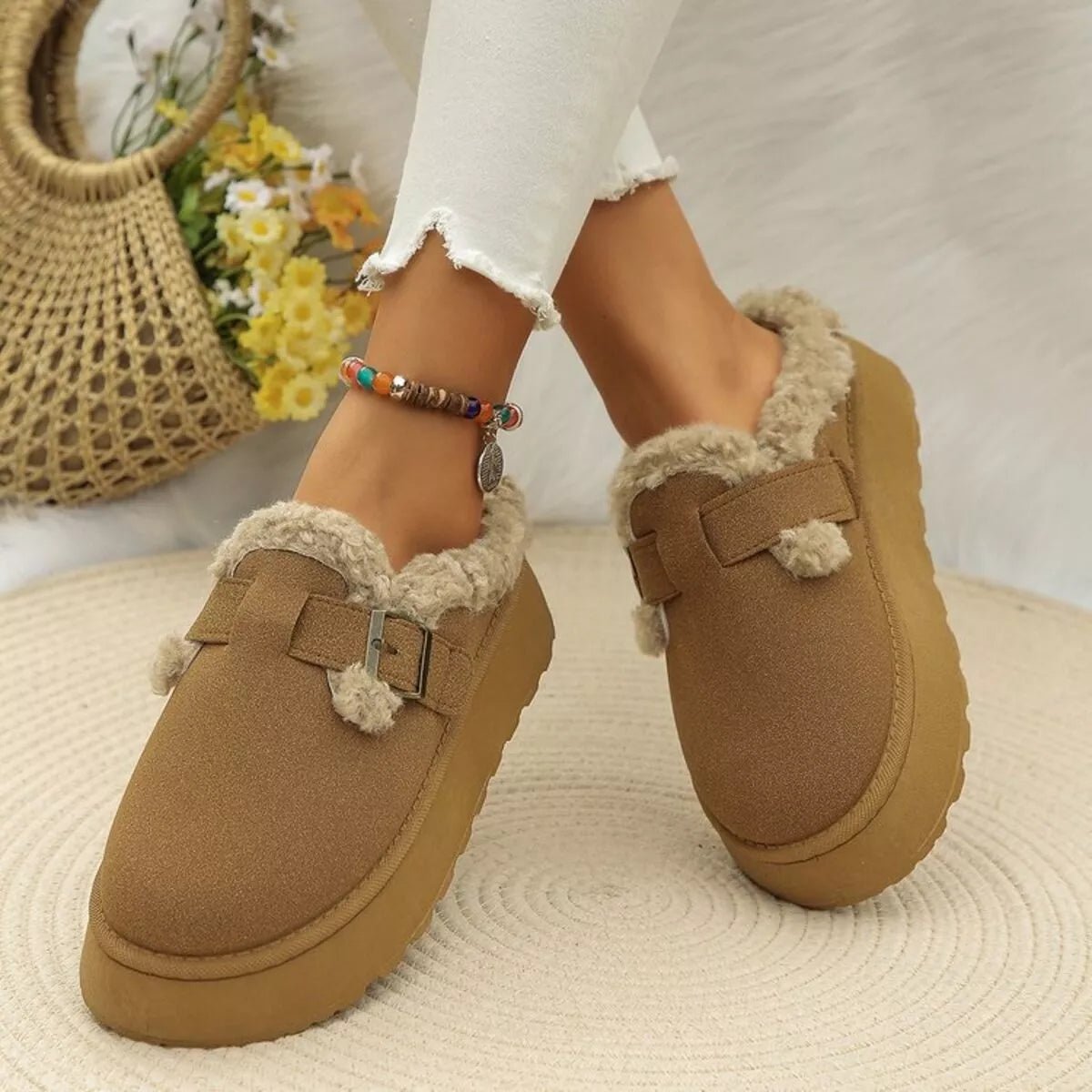 Round Toe Platform Fleece - Lined Slip - Ons - MAD RUFFI