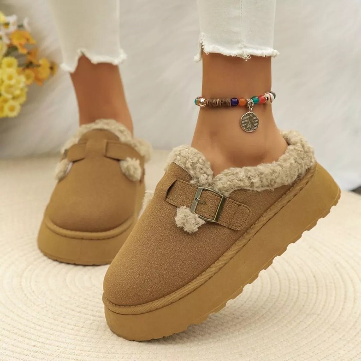 Round Toe Platform Fleece - Lined Slip - Ons - MAD RUFFI