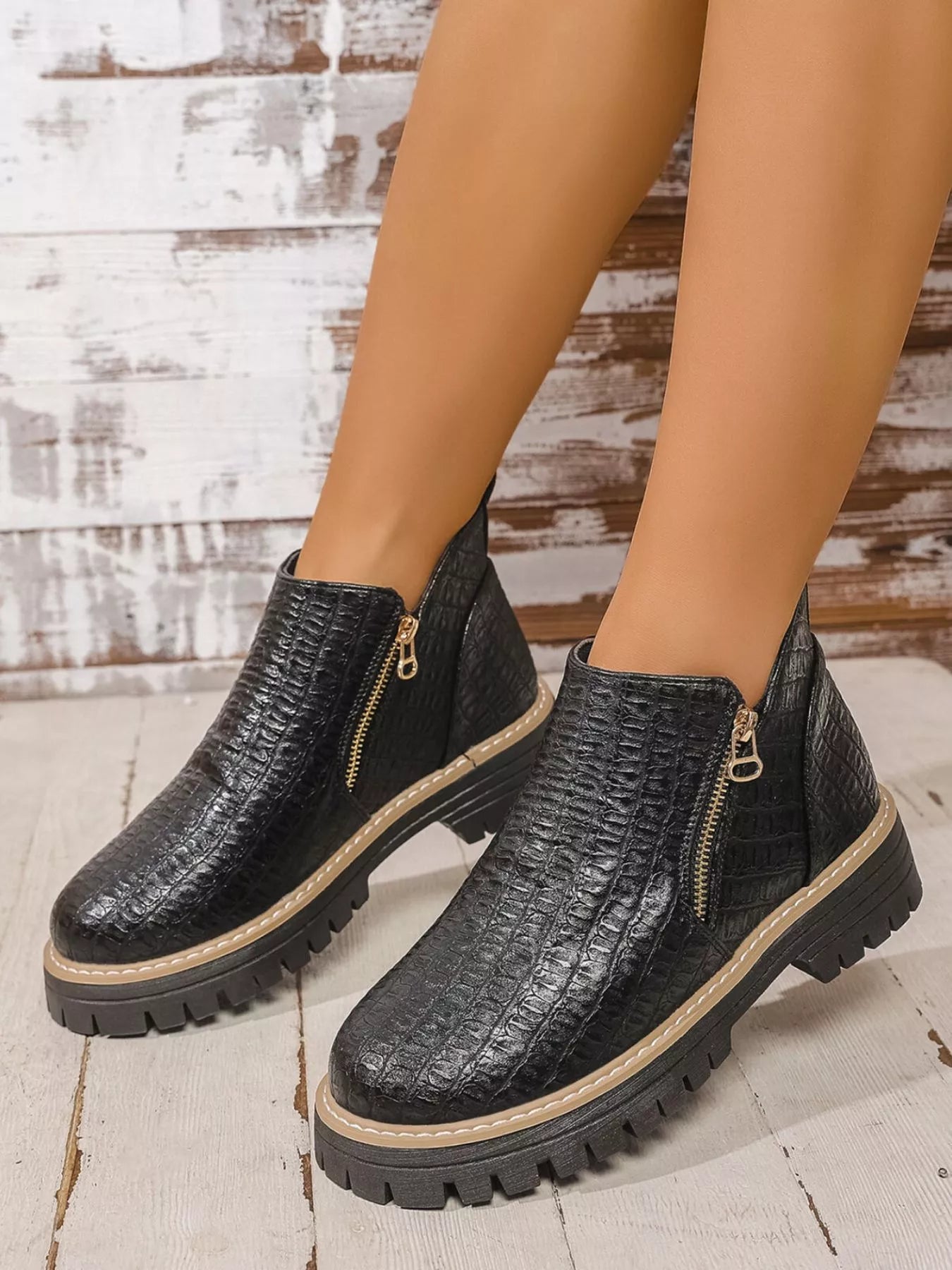 Round Toe Side Zip Ankle Boots - MAD RUFFI