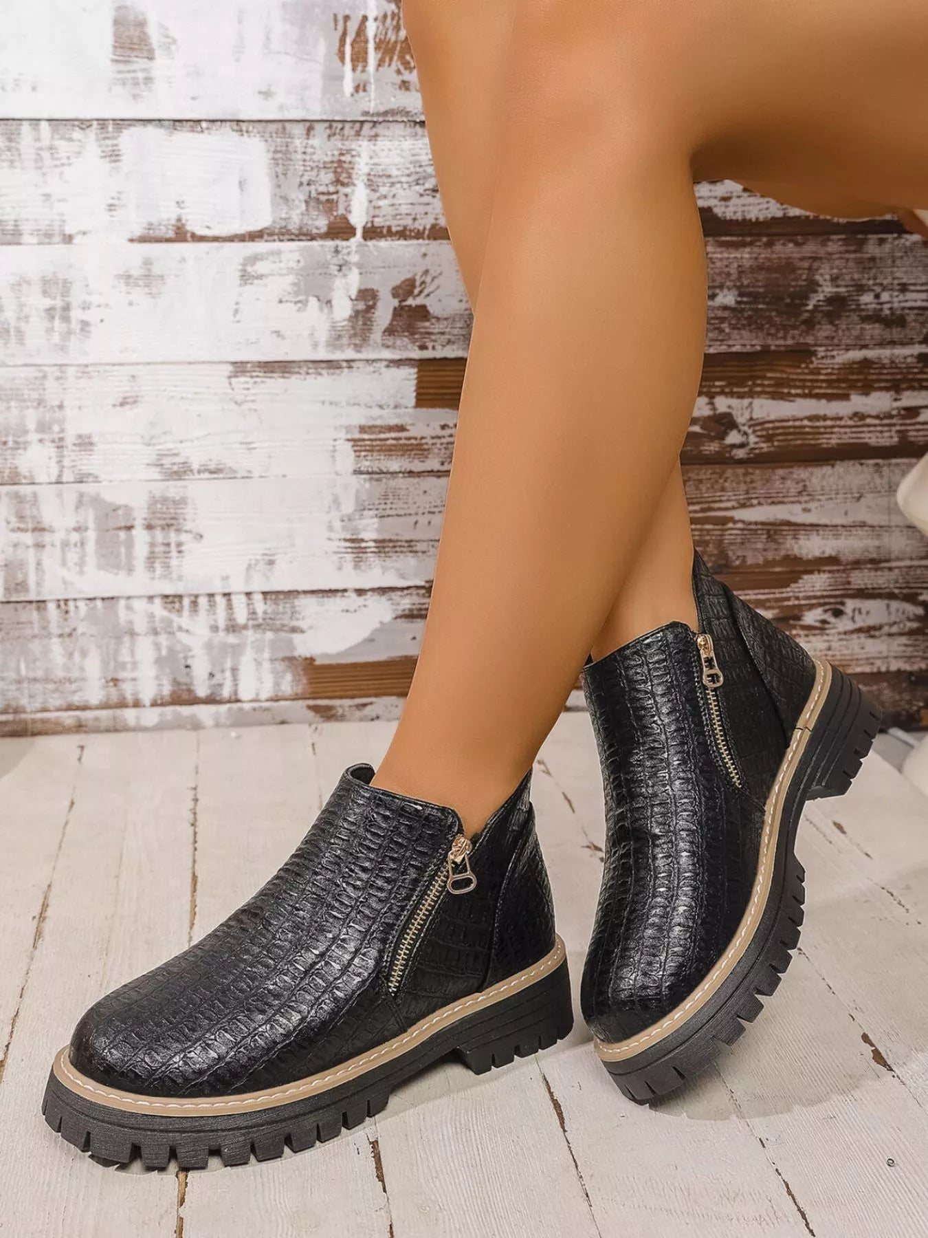 Round Toe Side Zip Ankle Boots - MAD RUFFI