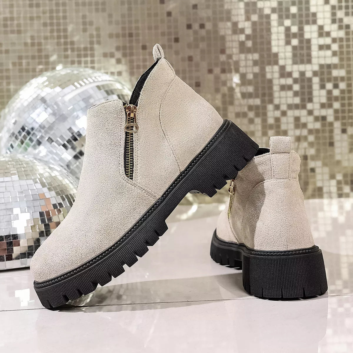 Round Toe Side Zip Ankle Boots - MAD RUFFI