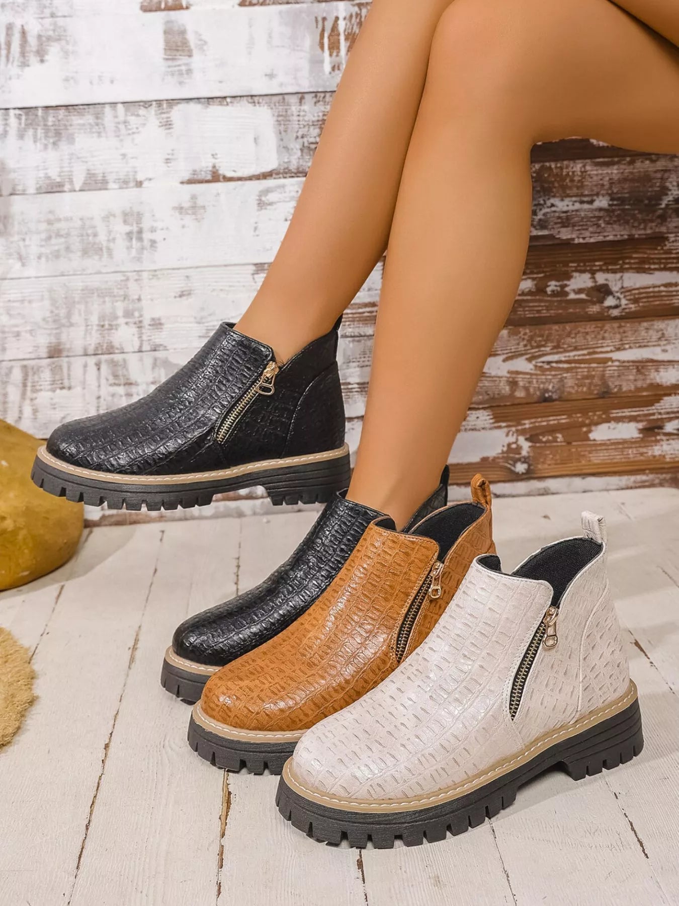 Round Toe Side Zip Ankle Boots - MAD RUFFI