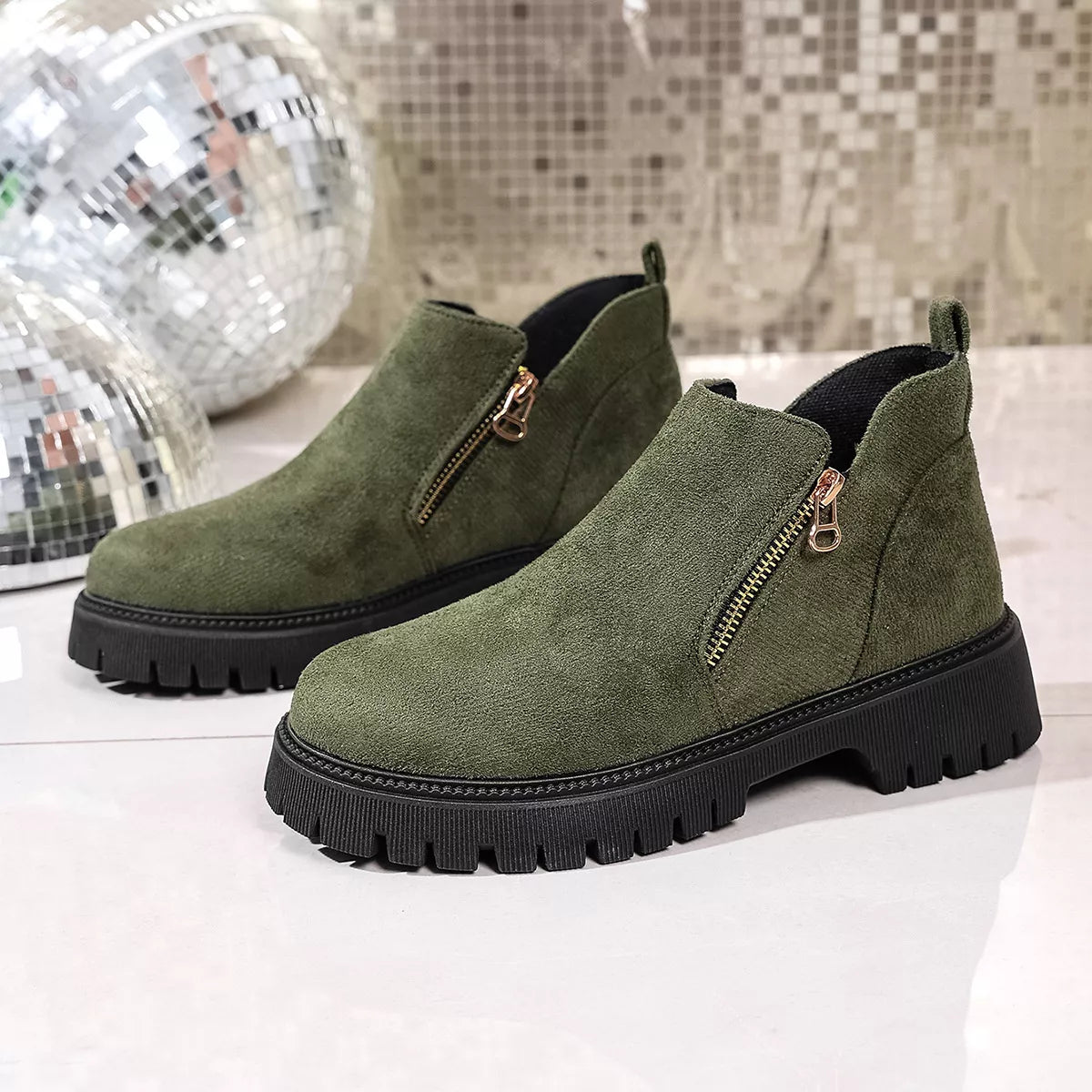 Round Toe Side Zip Ankle Boots - MAD RUFFI