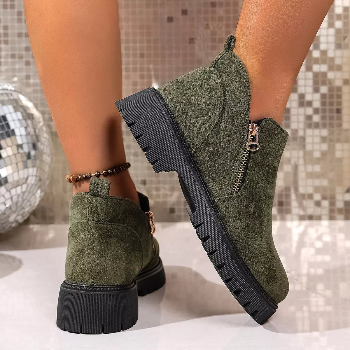 Round Toe Side Zip Ankle Boots - MAD RUFFI