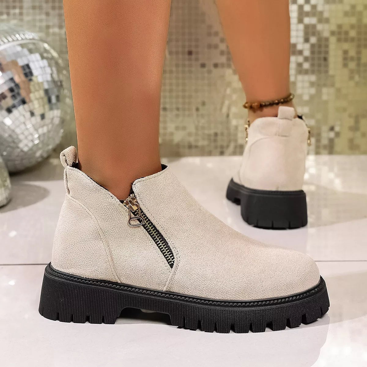 Round Toe Side Zip Ankle Boots - MAD RUFFI