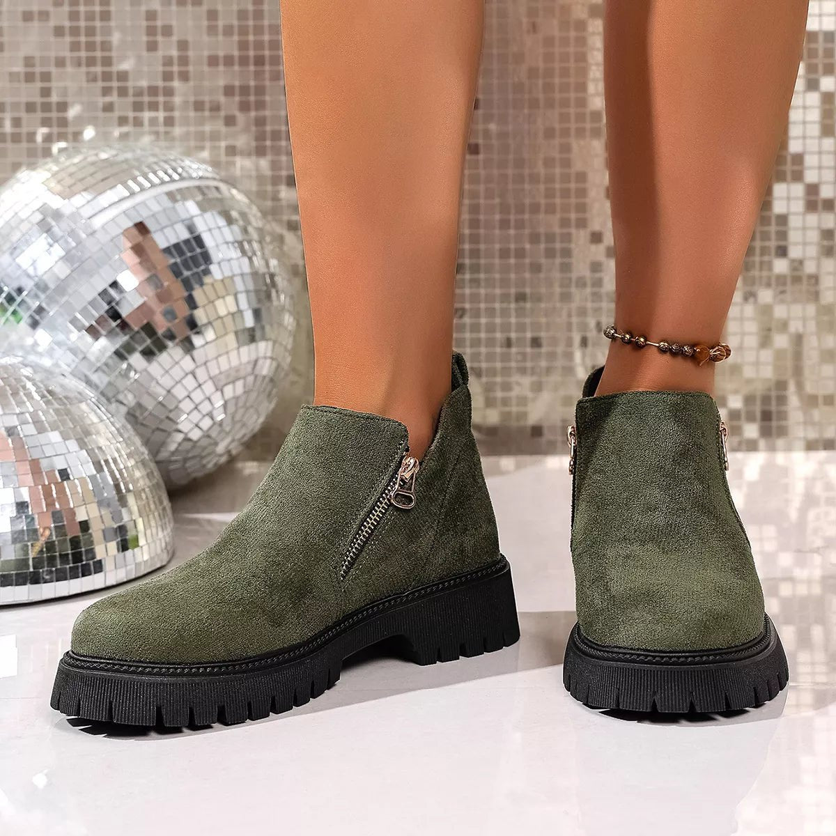 Round Toe Side Zip Ankle Boots - MAD RUFFI