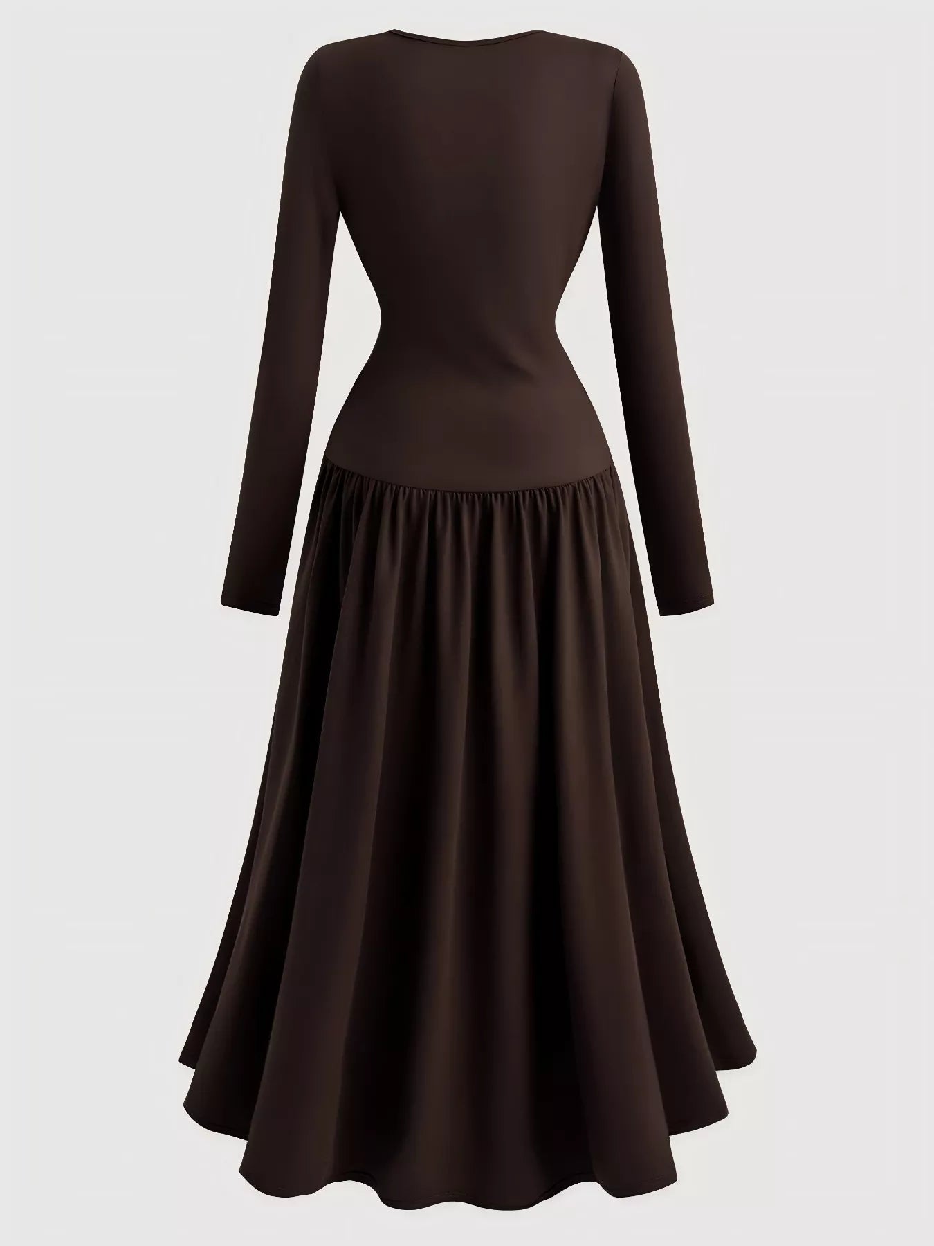 Ruched Long Sleeve A - Line Dress - MAD RUFFI