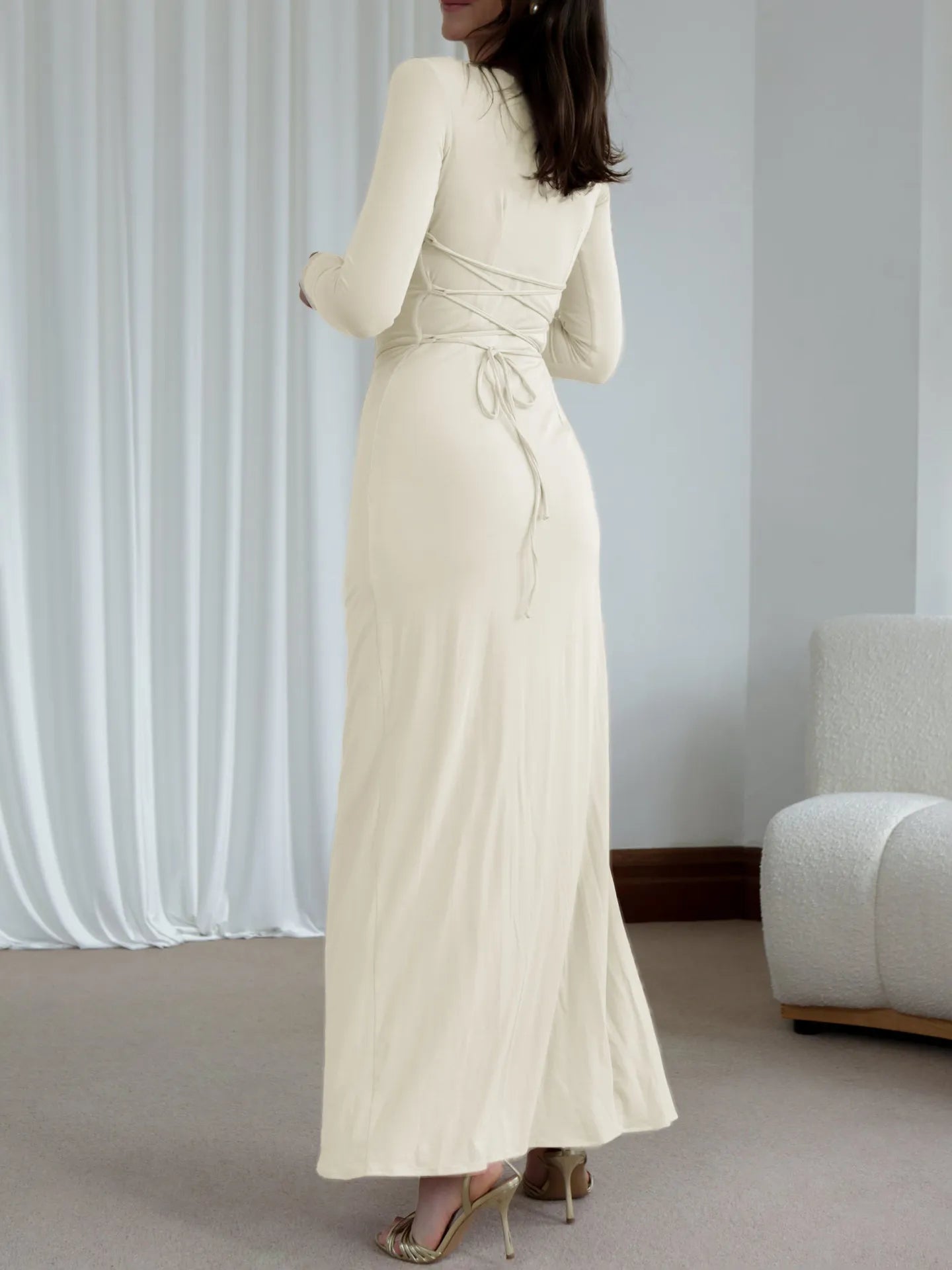 Ruched Long Sleeve Maxi Dress - MAD RUFFI