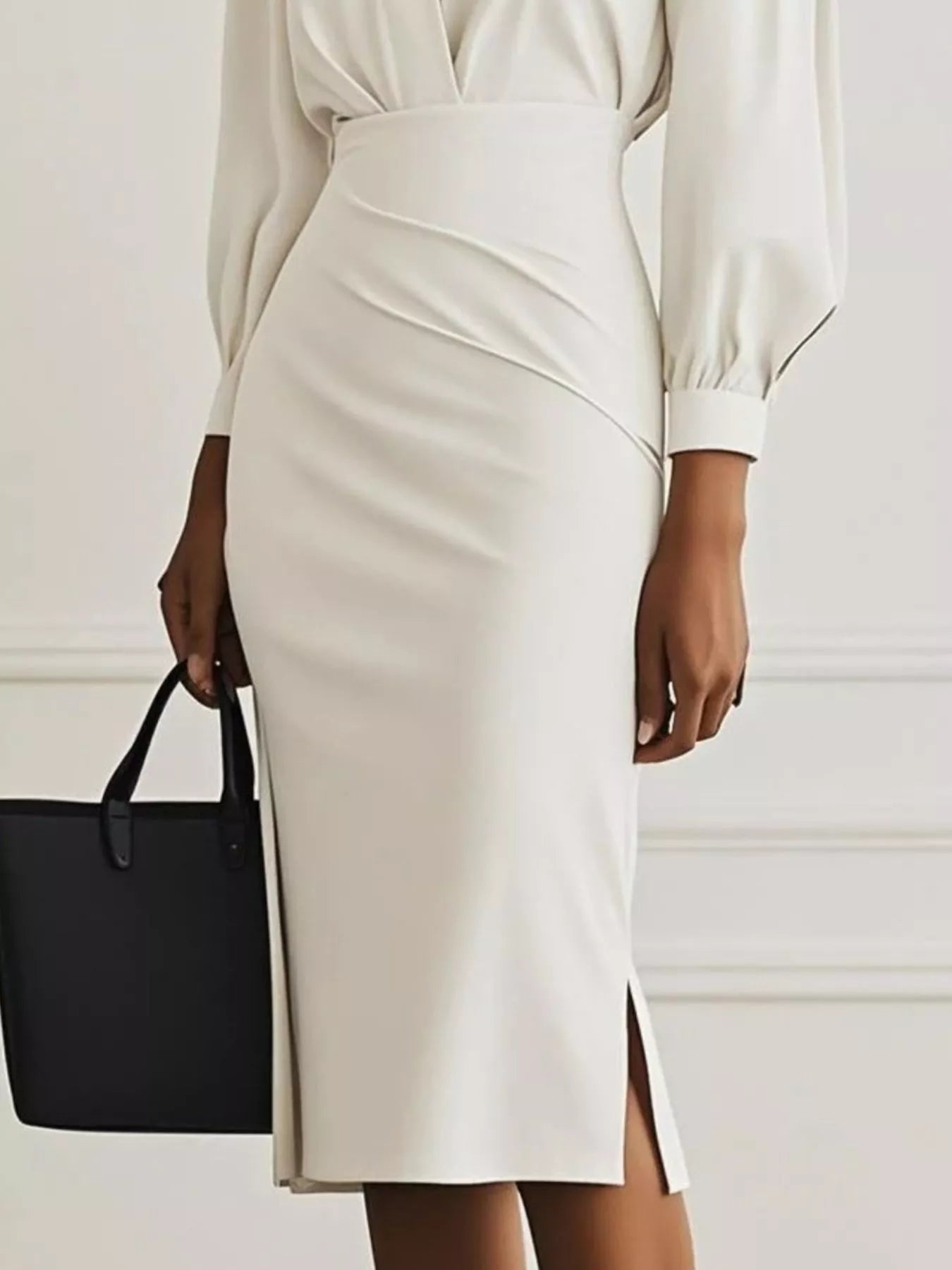 Ruched Midi Shirt Dress with Side Slit - MAD RUFFI