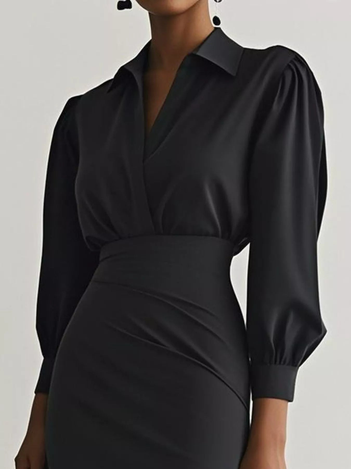 Ruched Midi Shirt Dress with Side Slit - MAD RUFFI