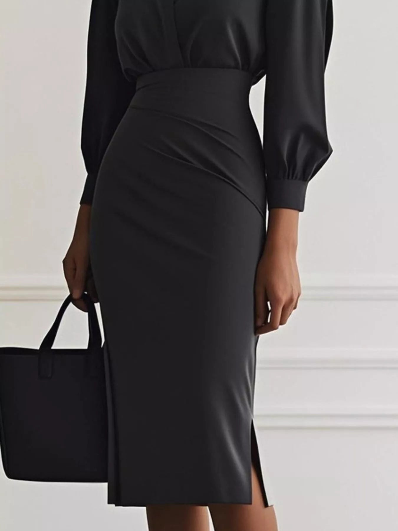 Ruched Midi Shirt Dress with Side Slit - MAD RUFFI