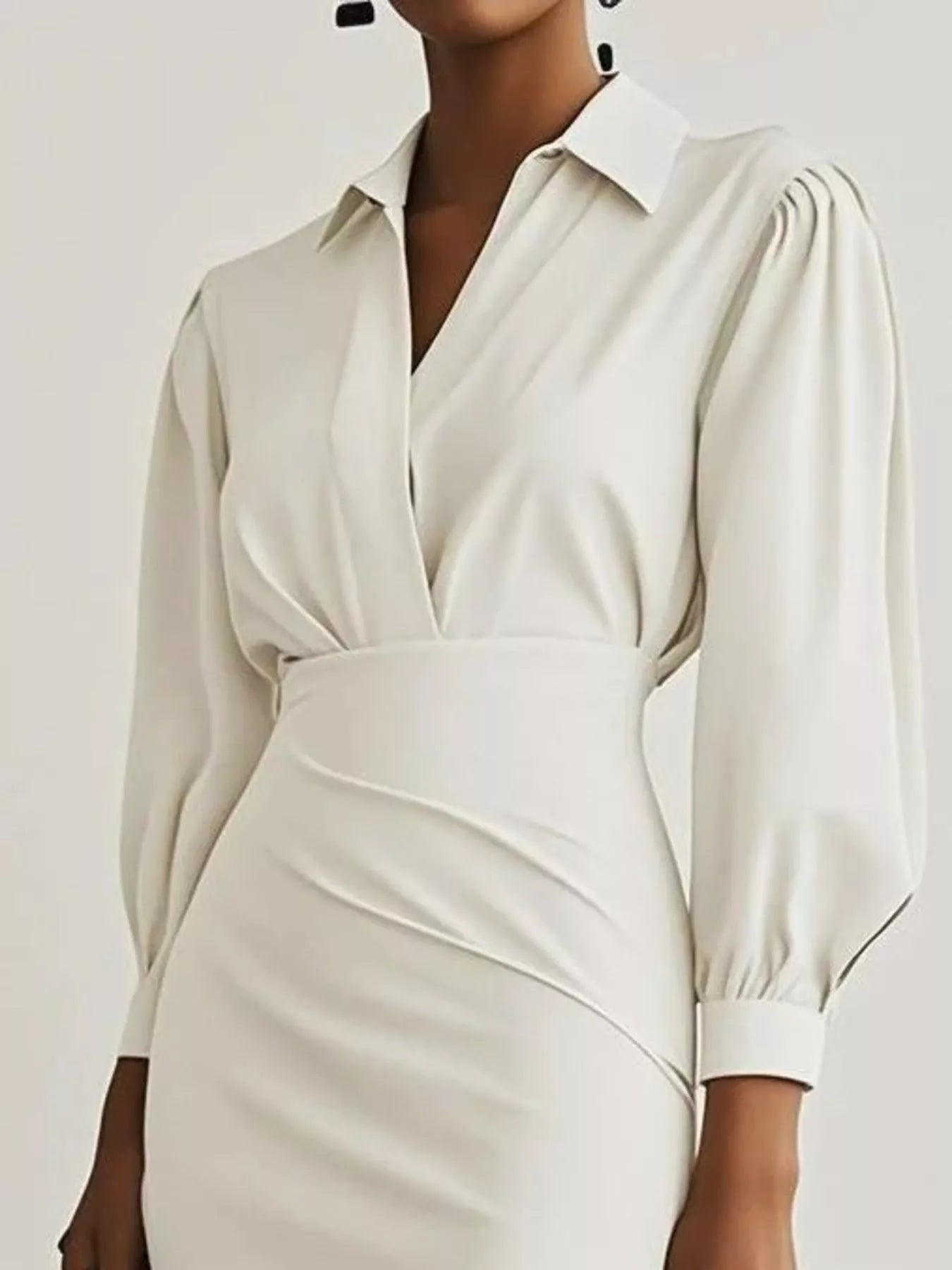 Ruched Midi Shirt Dress with Side Slit - MAD RUFFI