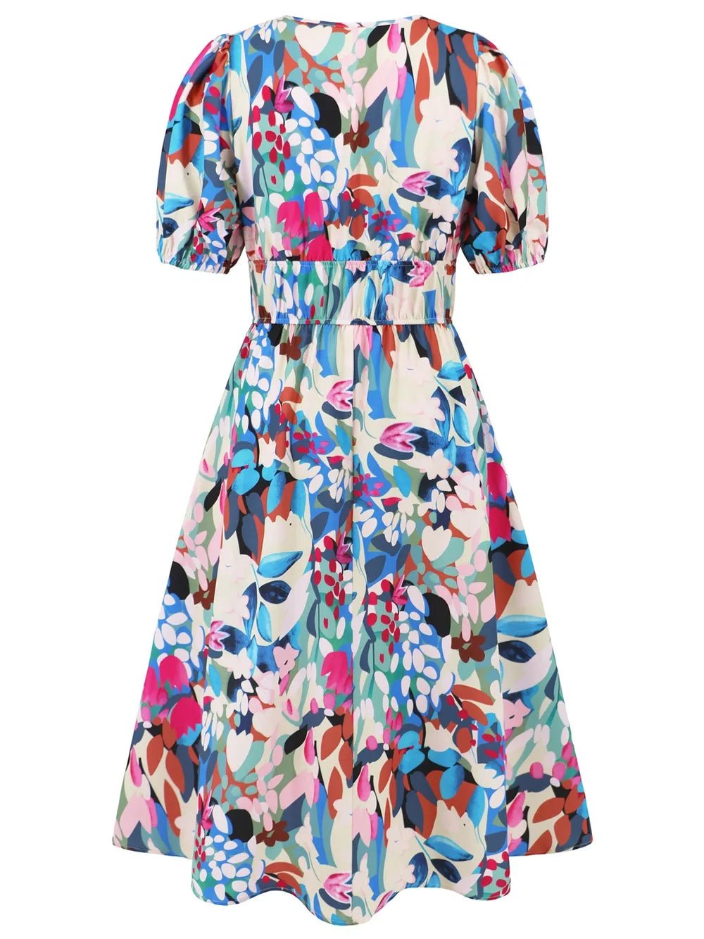Ruched Printed Surplice Short Sleeve Dress - MAD RUFFI
