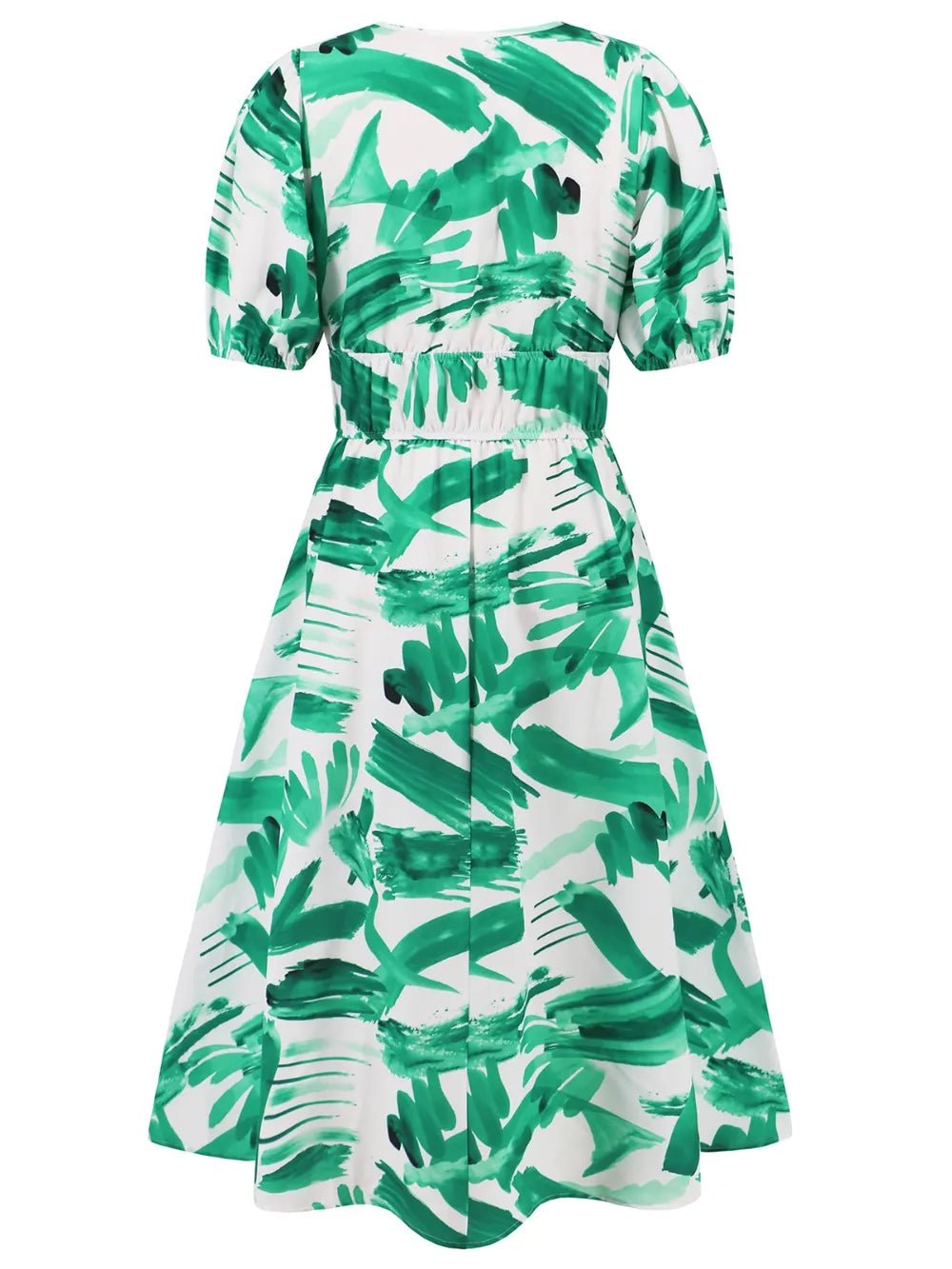 Ruched Printed Surplice Short Sleeve Dress - MAD RUFFI