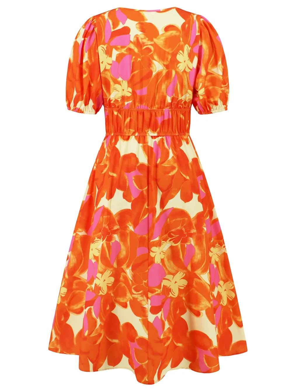 Ruched Printed Surplice Short Sleeve Dress - MAD RUFFI