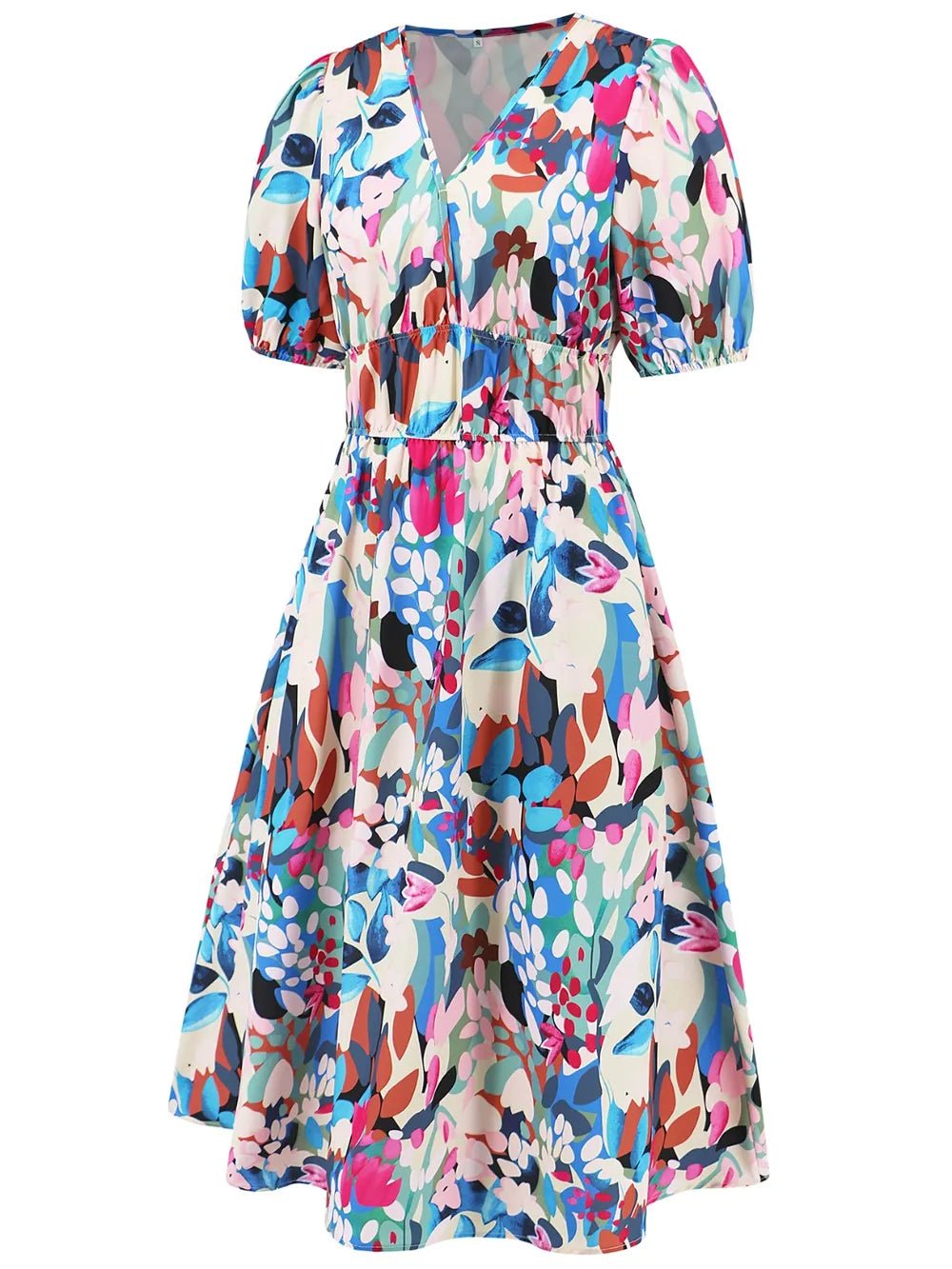 Ruched Printed Surplice Short Sleeve Dress - MAD RUFFI