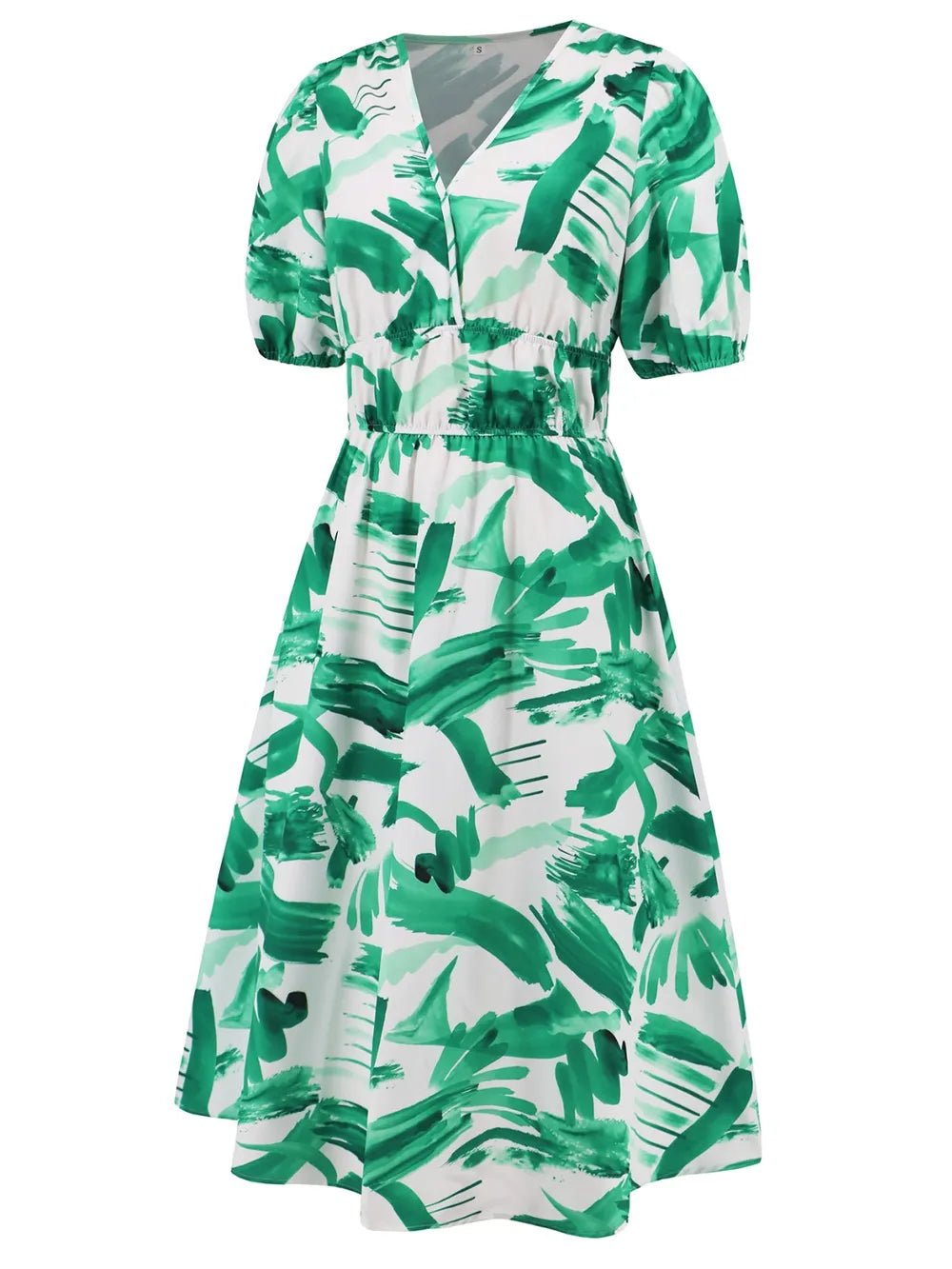 Ruched Printed Surplice Short Sleeve Dress - MAD RUFFI