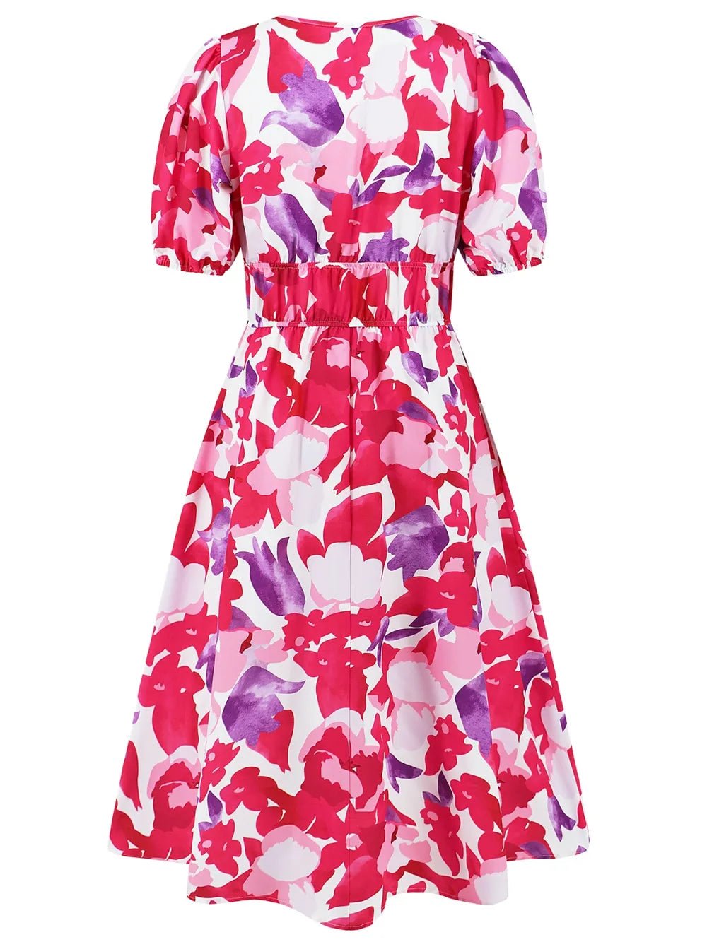 Ruched Printed Surplice Short Sleeve Dress - MAD RUFFI