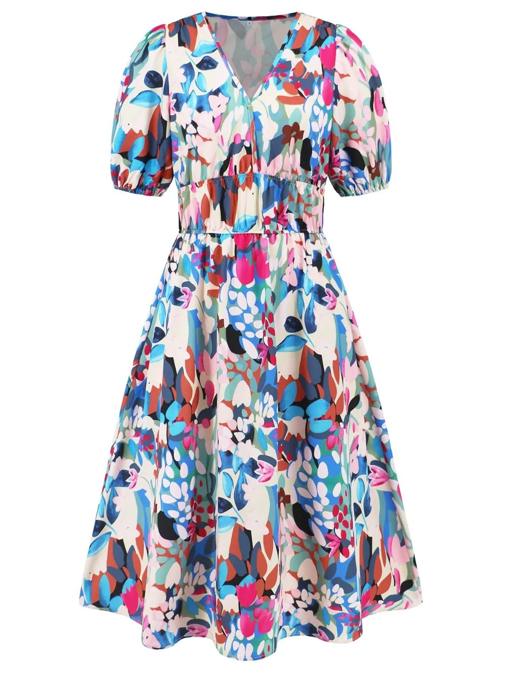 Ruched Printed Surplice Short Sleeve Dress - MAD RUFFI