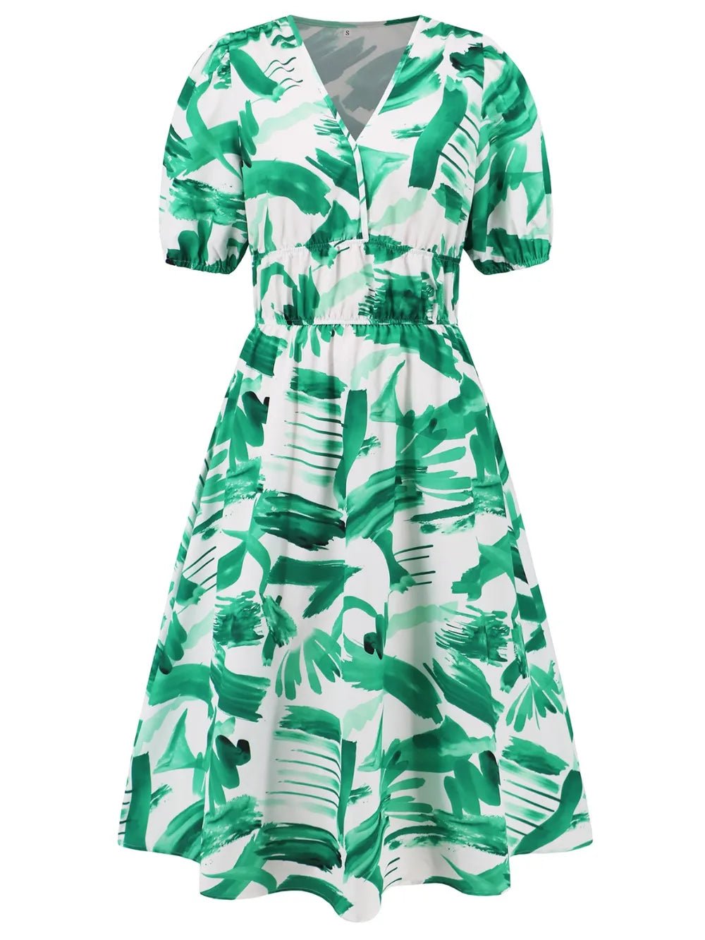 Ruched Printed Surplice Short Sleeve Dress - MAD RUFFI