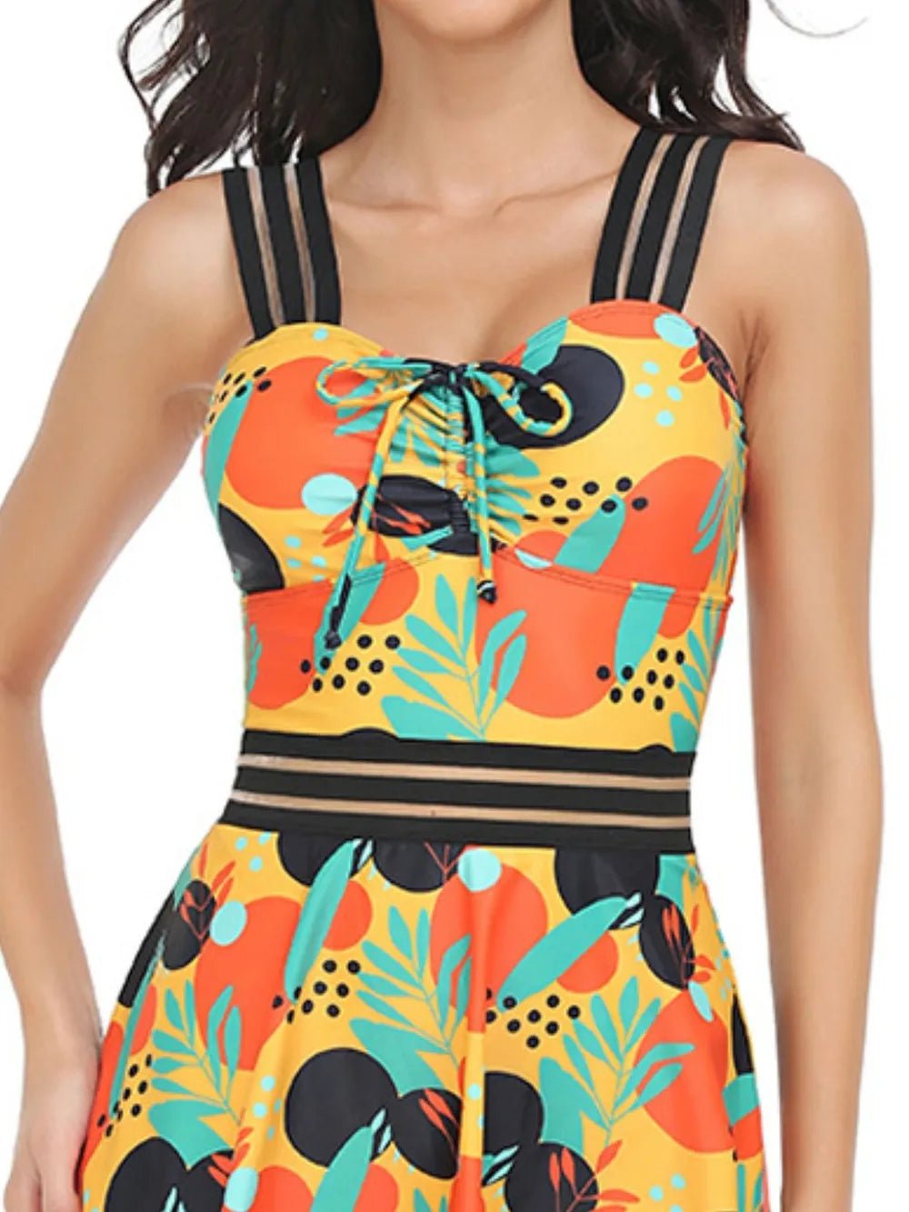 Ruched Printed Sweetheart Neck Two - Piece Swim Set - MAD RUFFI