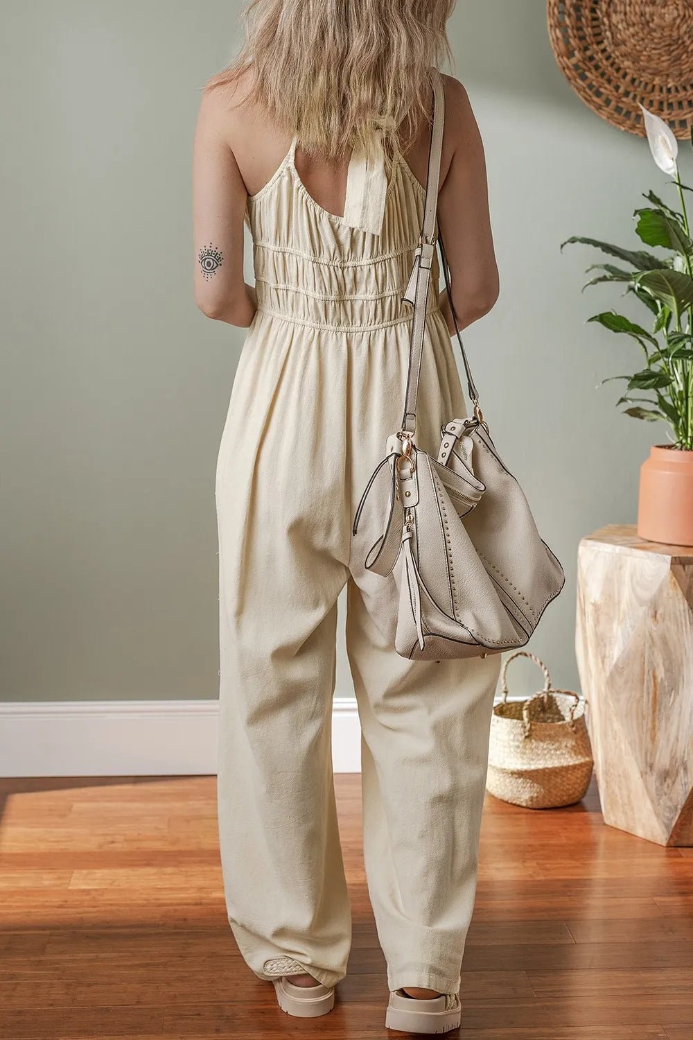Ruched Sleeveless Wide Leg Jumpsuit - MAD RUFFI