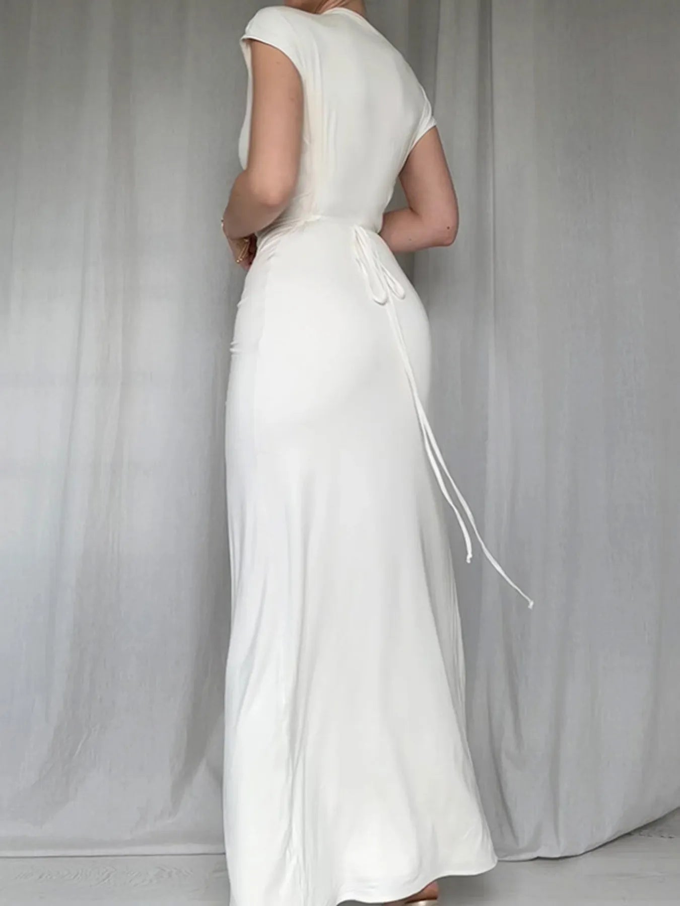 Ruched Slit Cap Sleeve Maxi Dress - MAD RUFFI