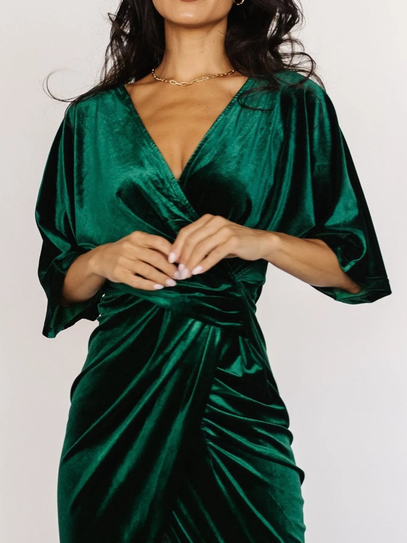 Ruched Surplice Half Sleeve Dress - MAD RUFFI