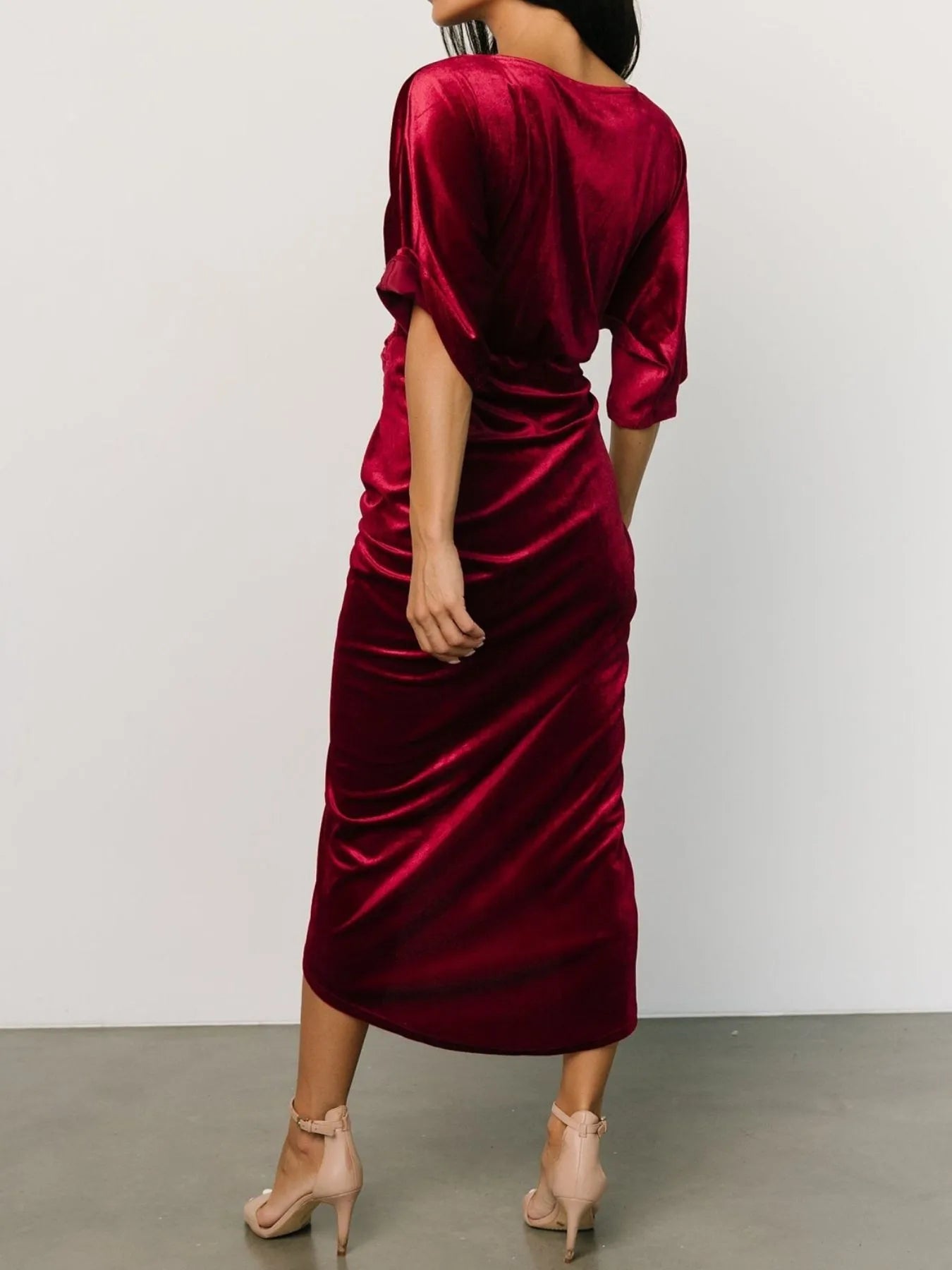 Ruched Surplice Half Sleeve Dress - MAD RUFFI