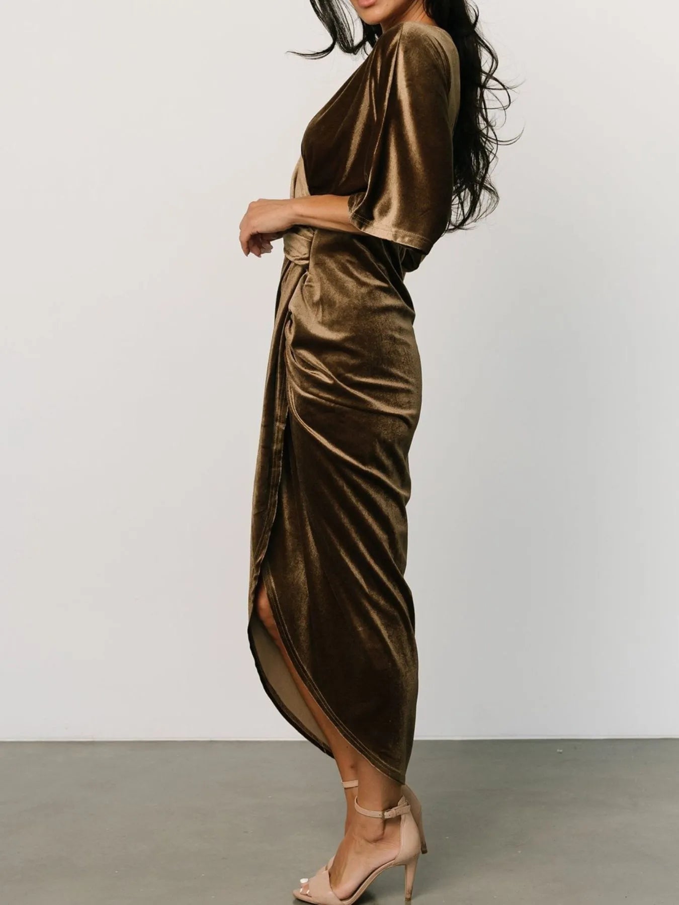 Ruched Surplice Half Sleeve Dress - MAD RUFFI