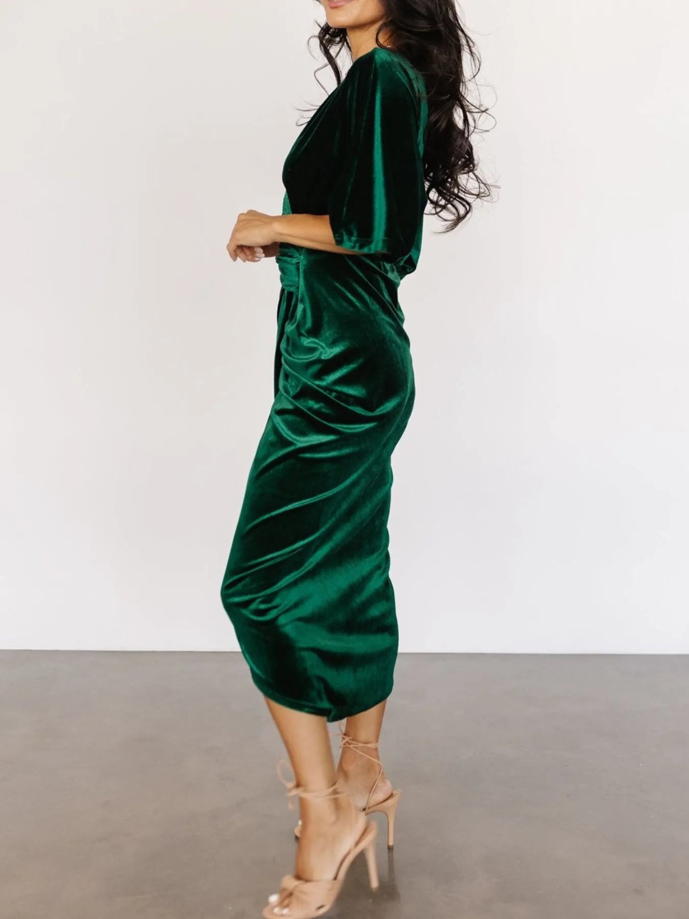 Ruched Surplice Half Sleeve Dress - MAD RUFFI