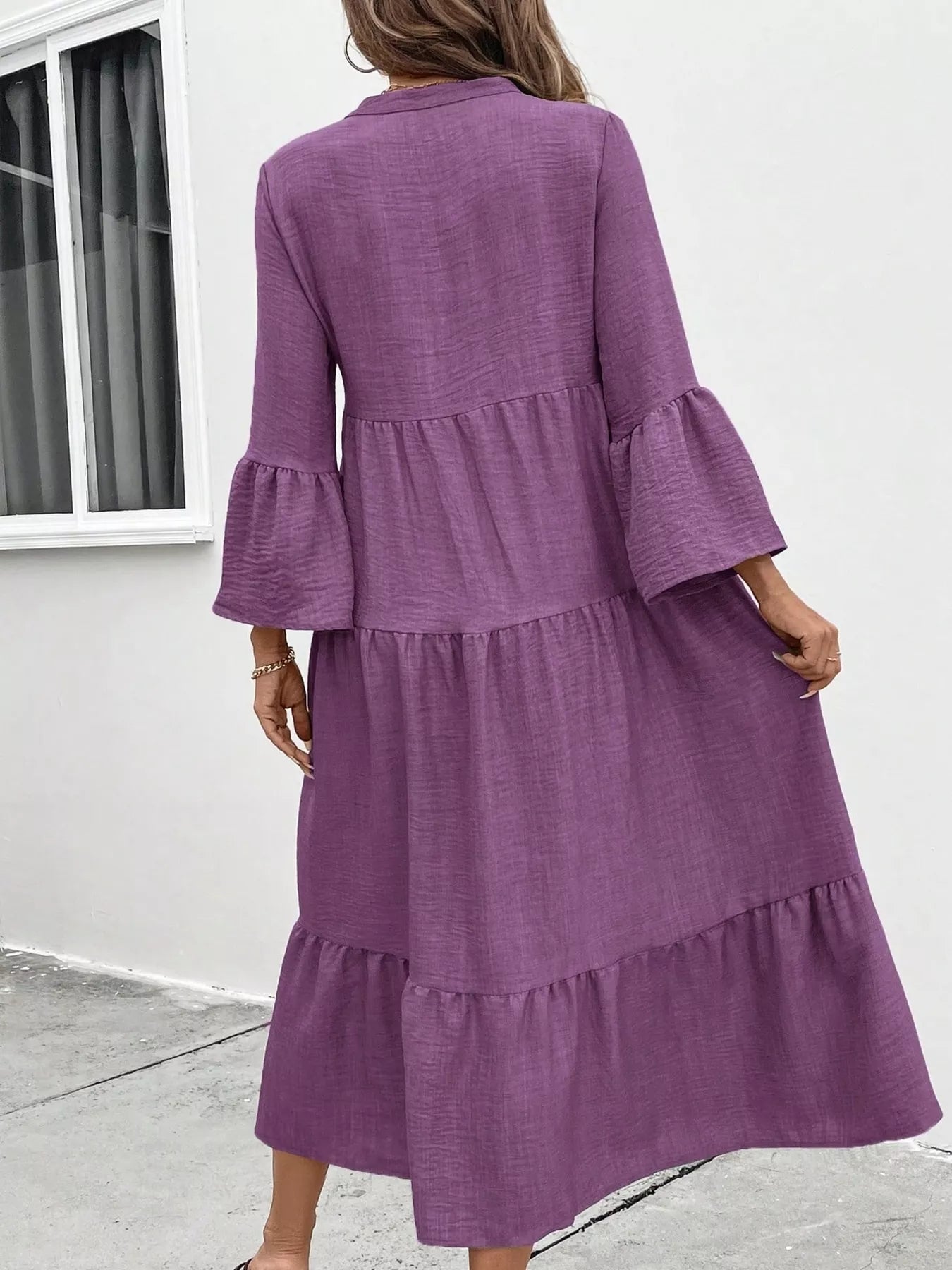 Ruffle Hem Button Front Tiered Dress - MAD RUFFI