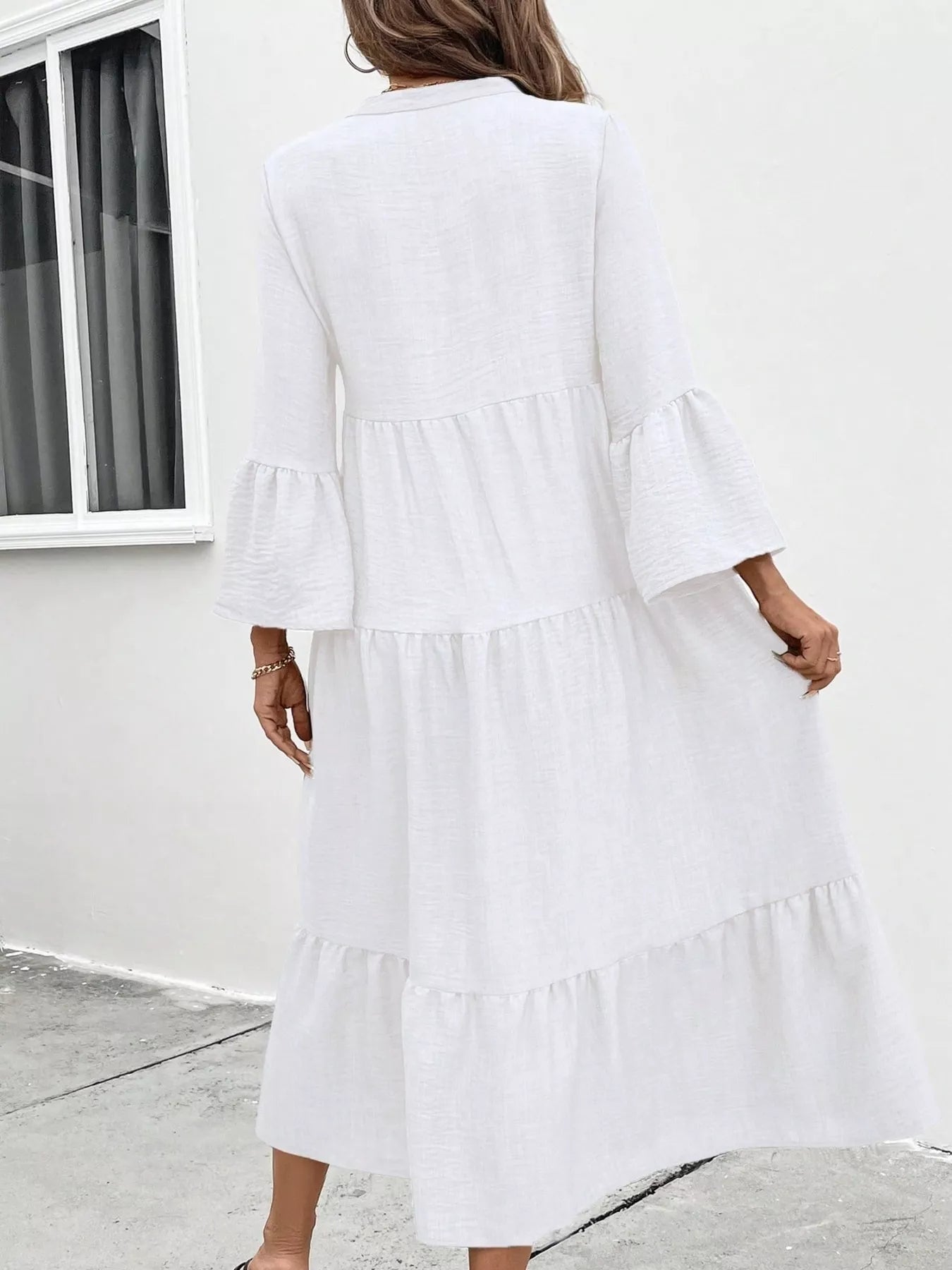 Ruffle Hem Button Front Tiered Dress - MAD RUFFI