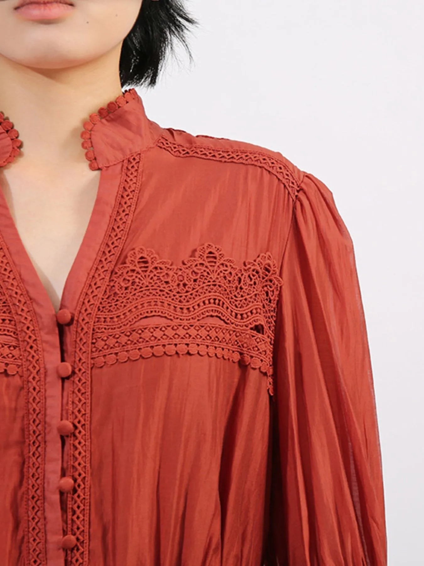 Ruffle Lace Trim Long Sleeve Dress - MAD RUFFI